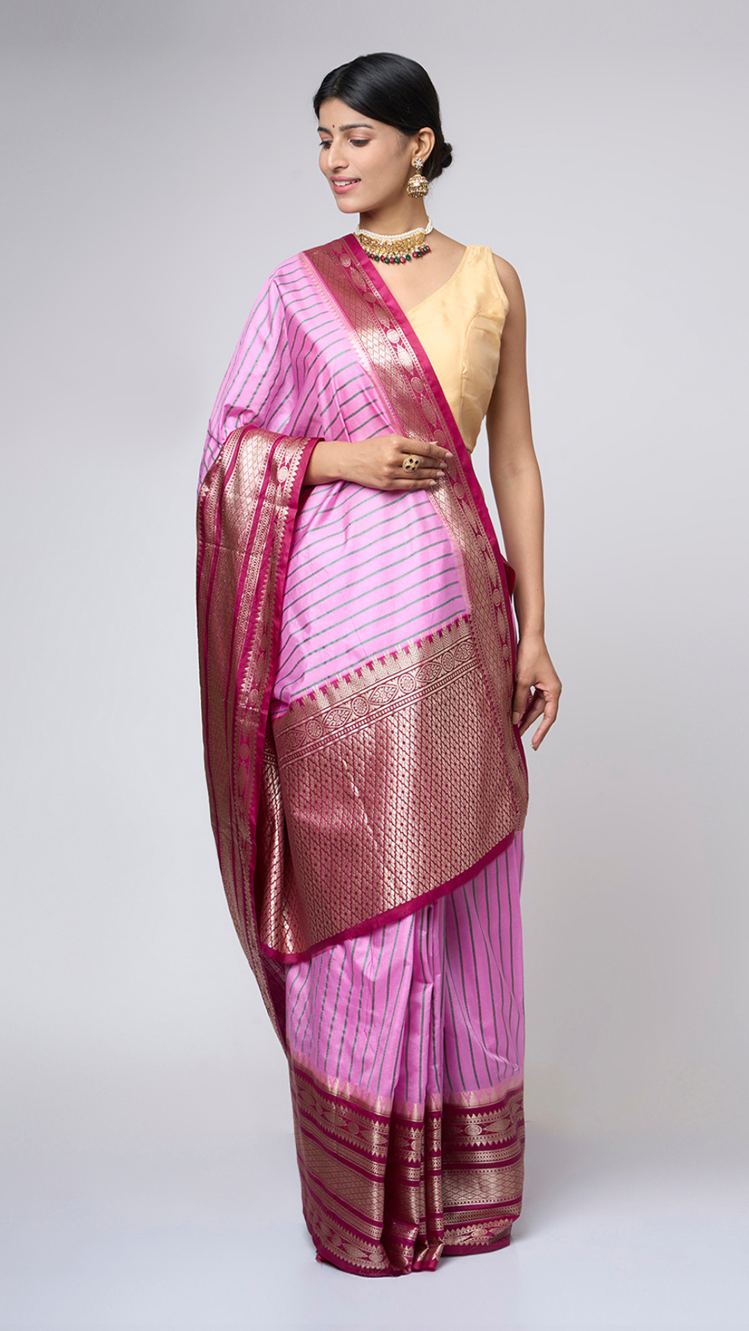 Ruhika - Pink silk blend saree with gold - silver zari - Zahrat Saree