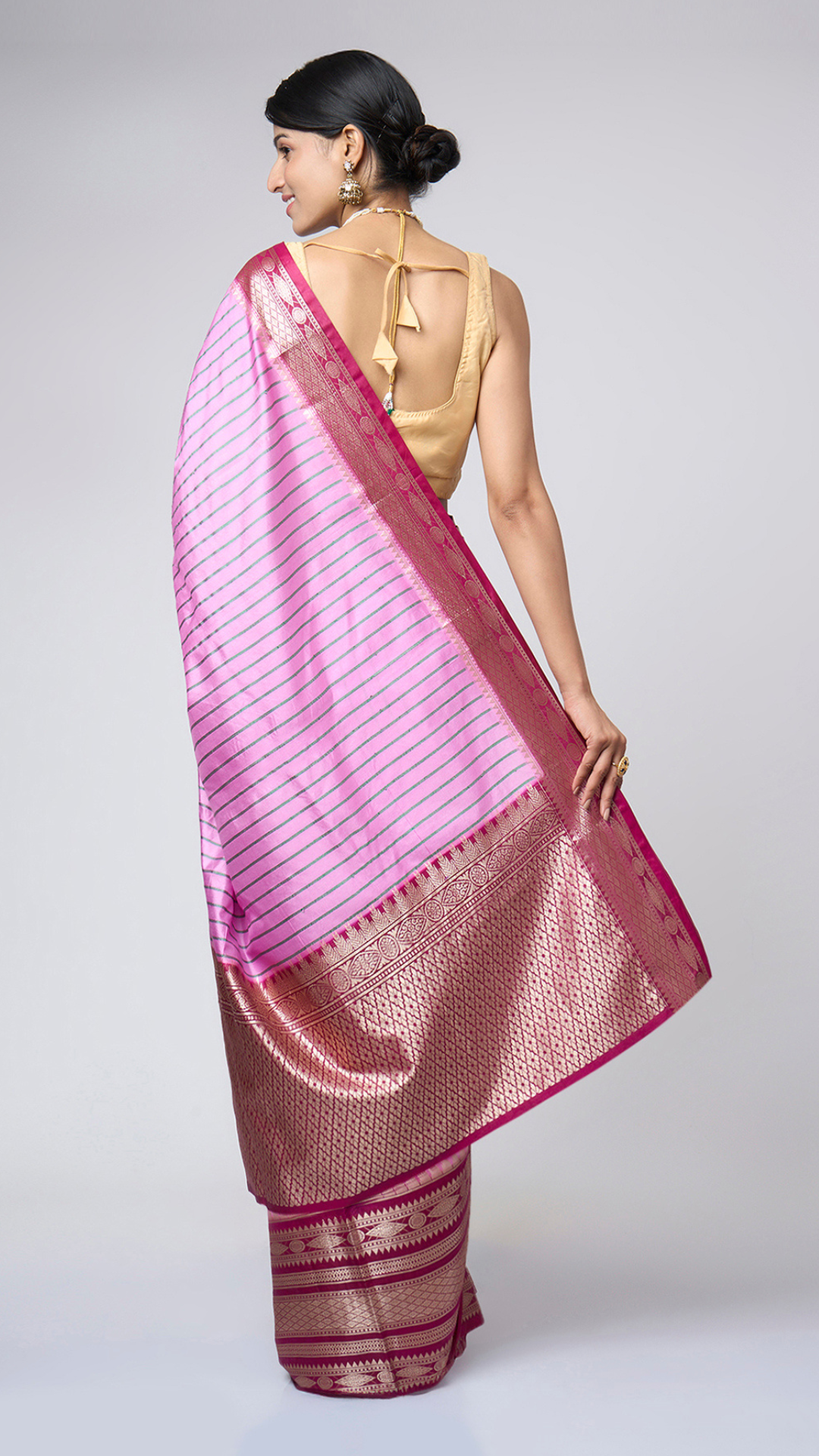 Ruhika - Pink silk blend saree with gold - silver zari - Zahrat Saree