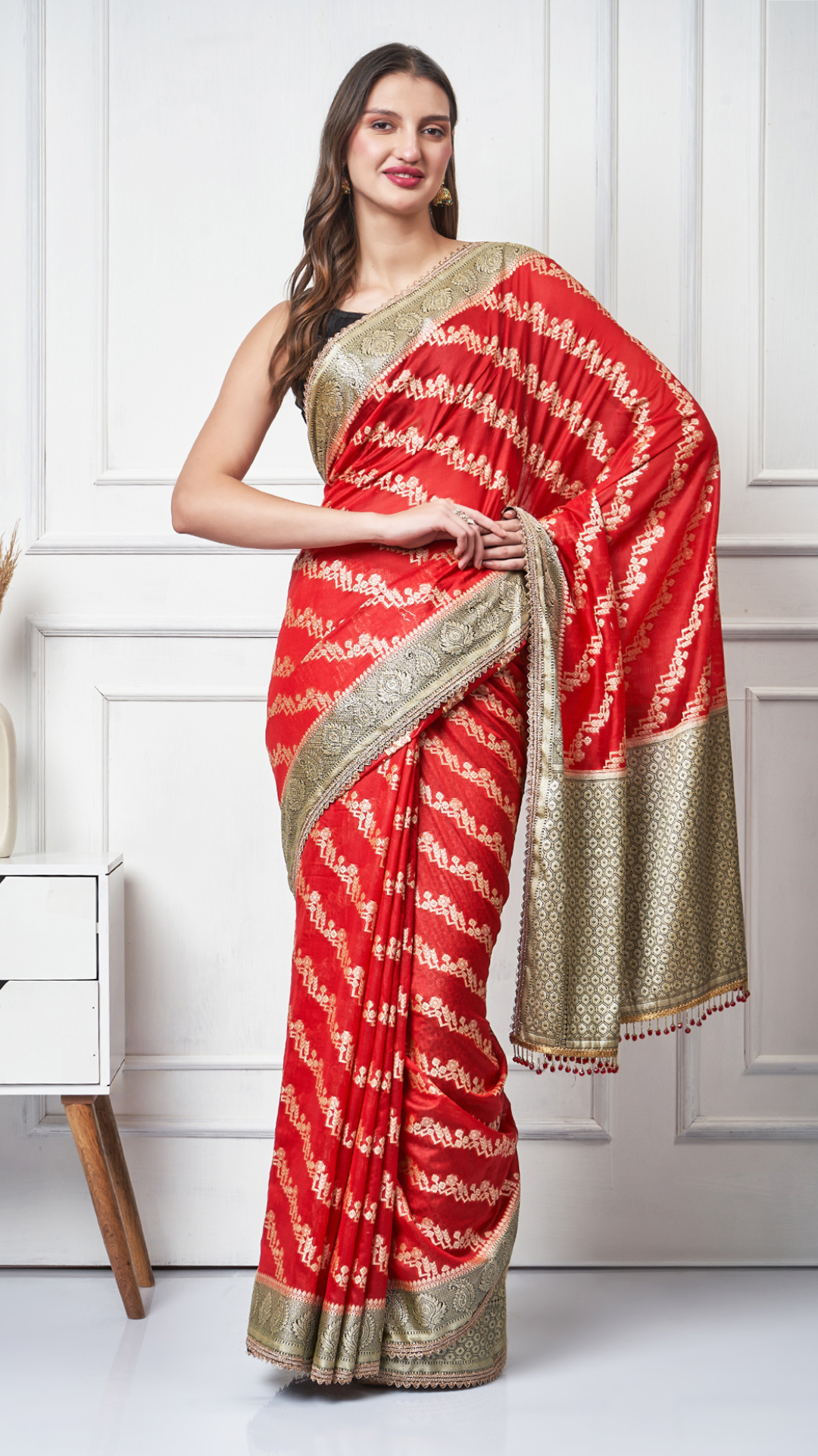 Sitara – Red Ada Semi Chiffon Saree by Zahrat