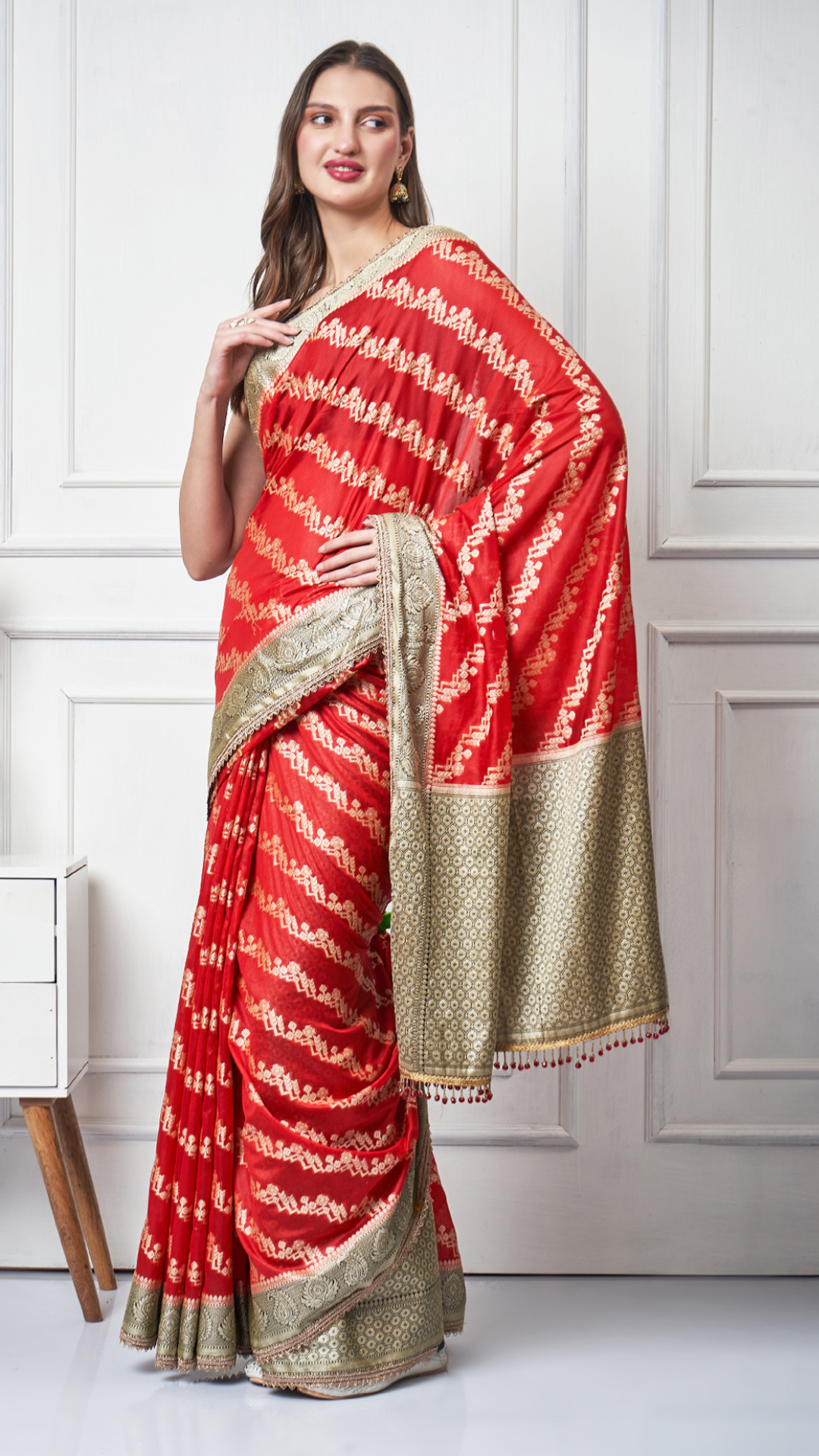 Sitara – Red Ada Semi Chiffon Saree by Zahrat