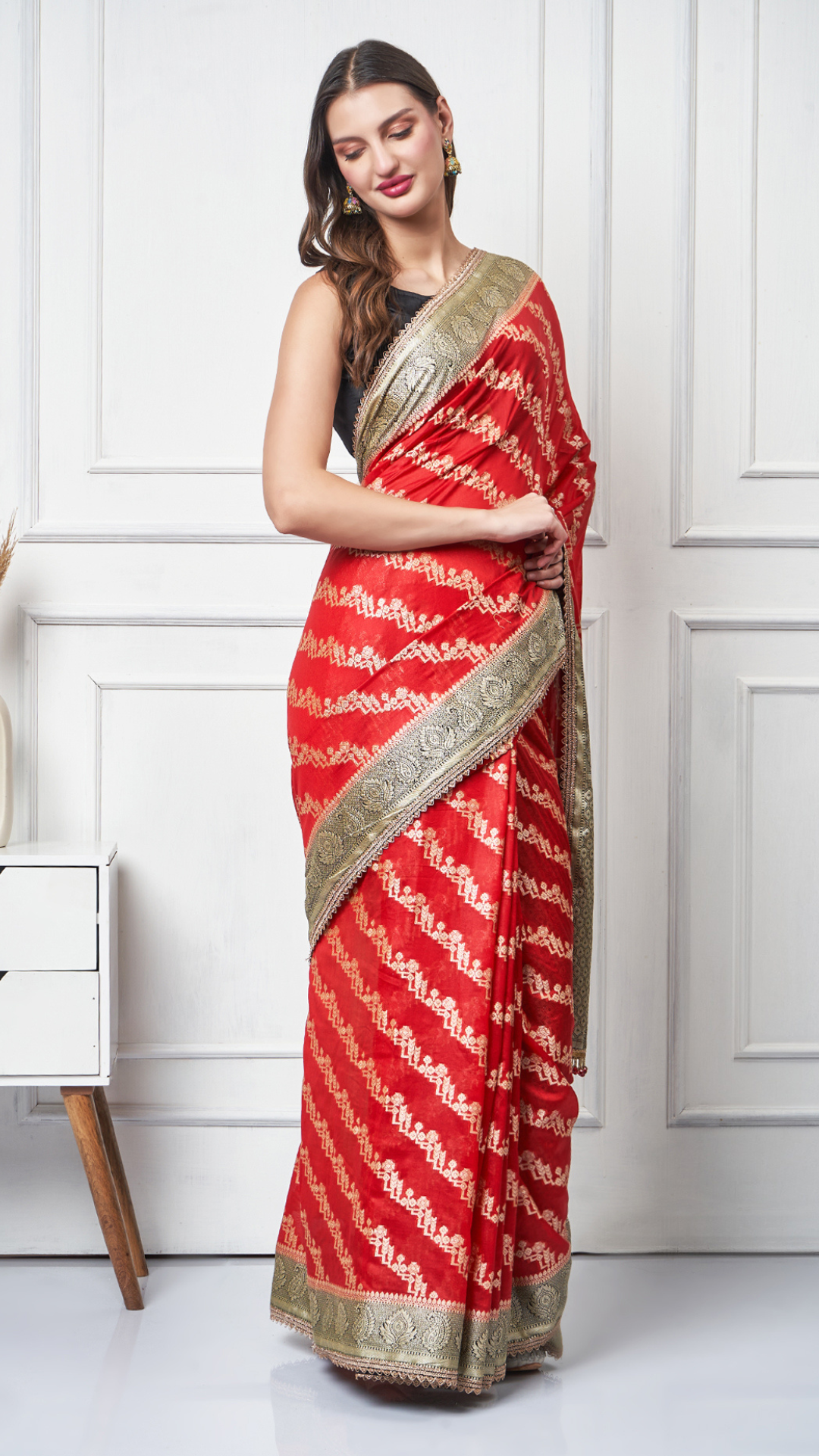 Sitara – Red Ada Semi Chiffon Saree by Zahrat