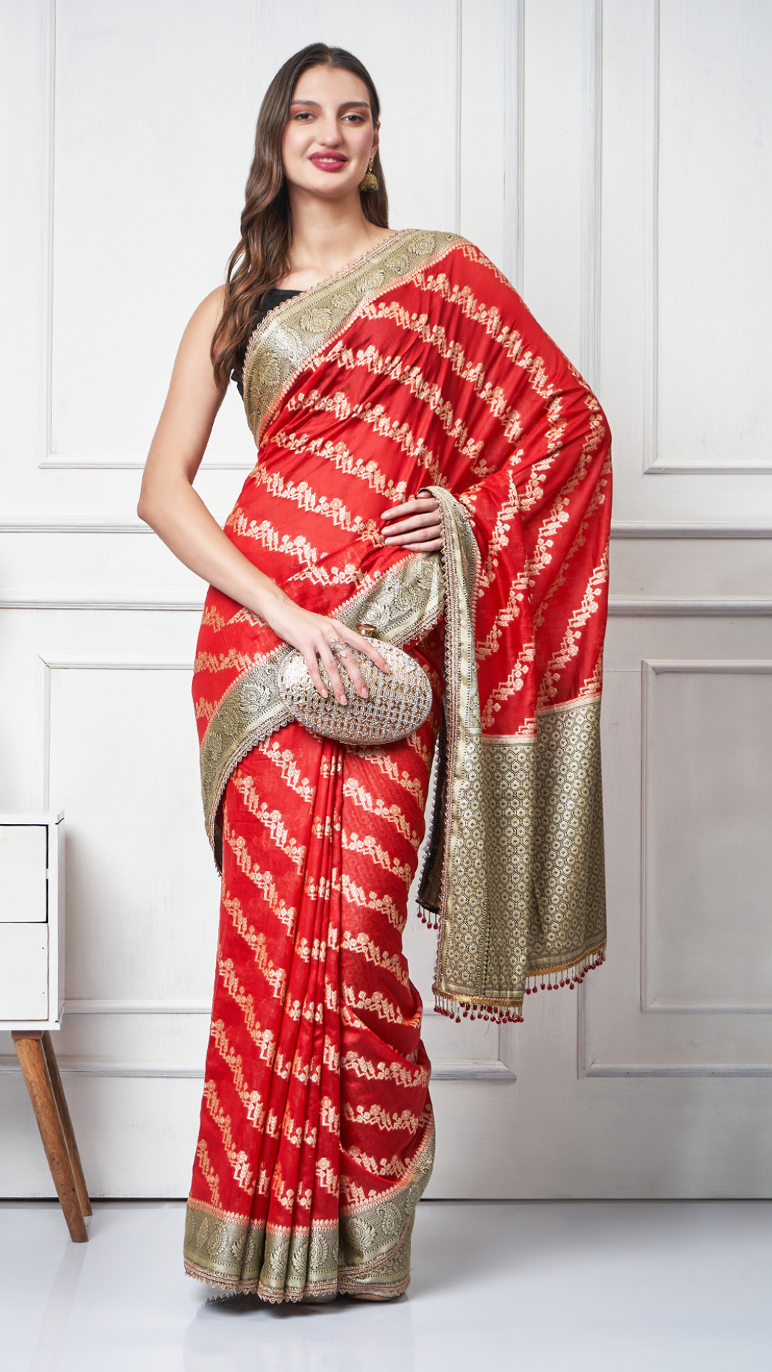 Sitara – Red Ada Semi Chiffon Saree by Zahrat