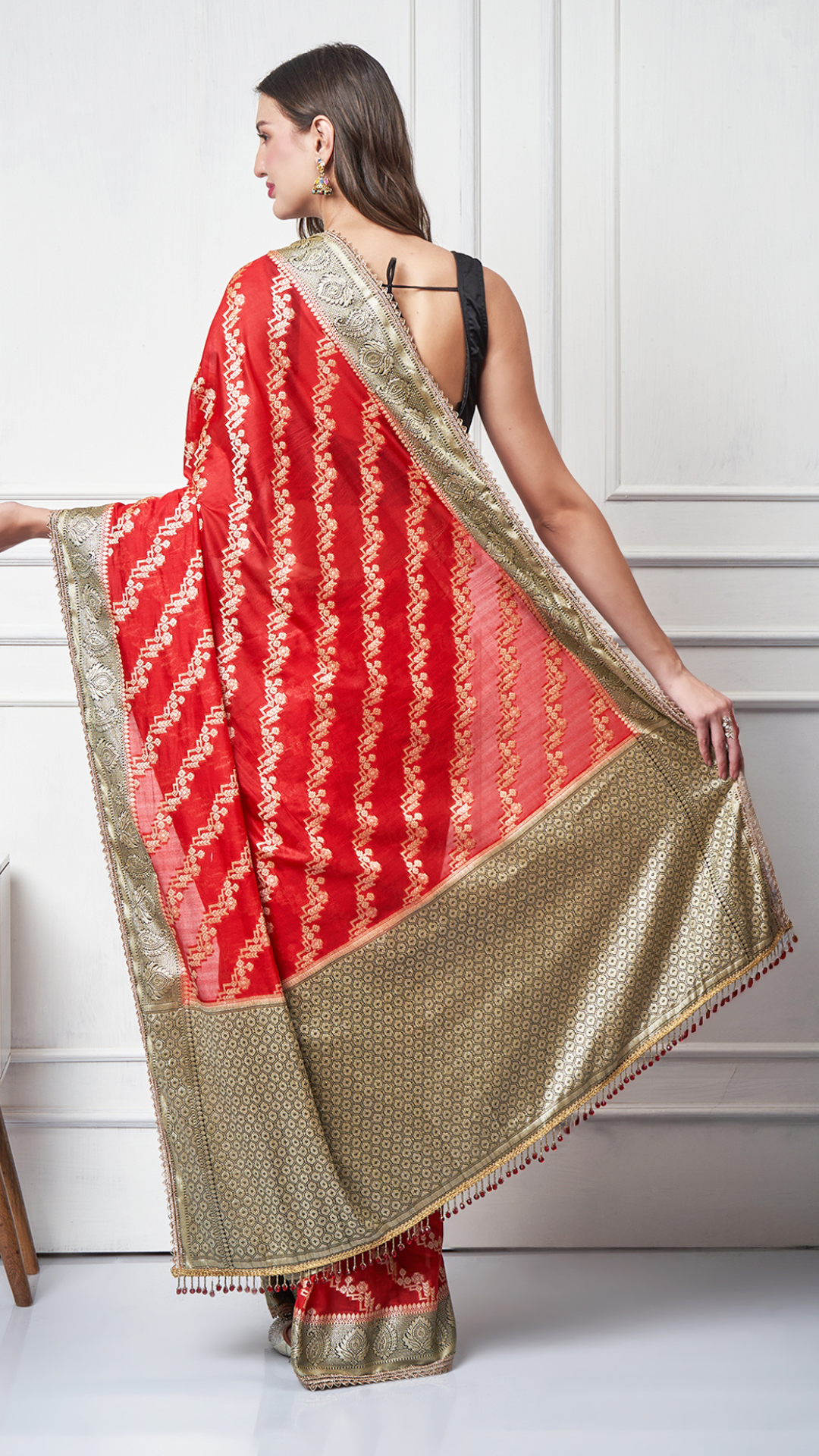 Sitara – Red Ada Semi Chiffon Saree by Zahrat
