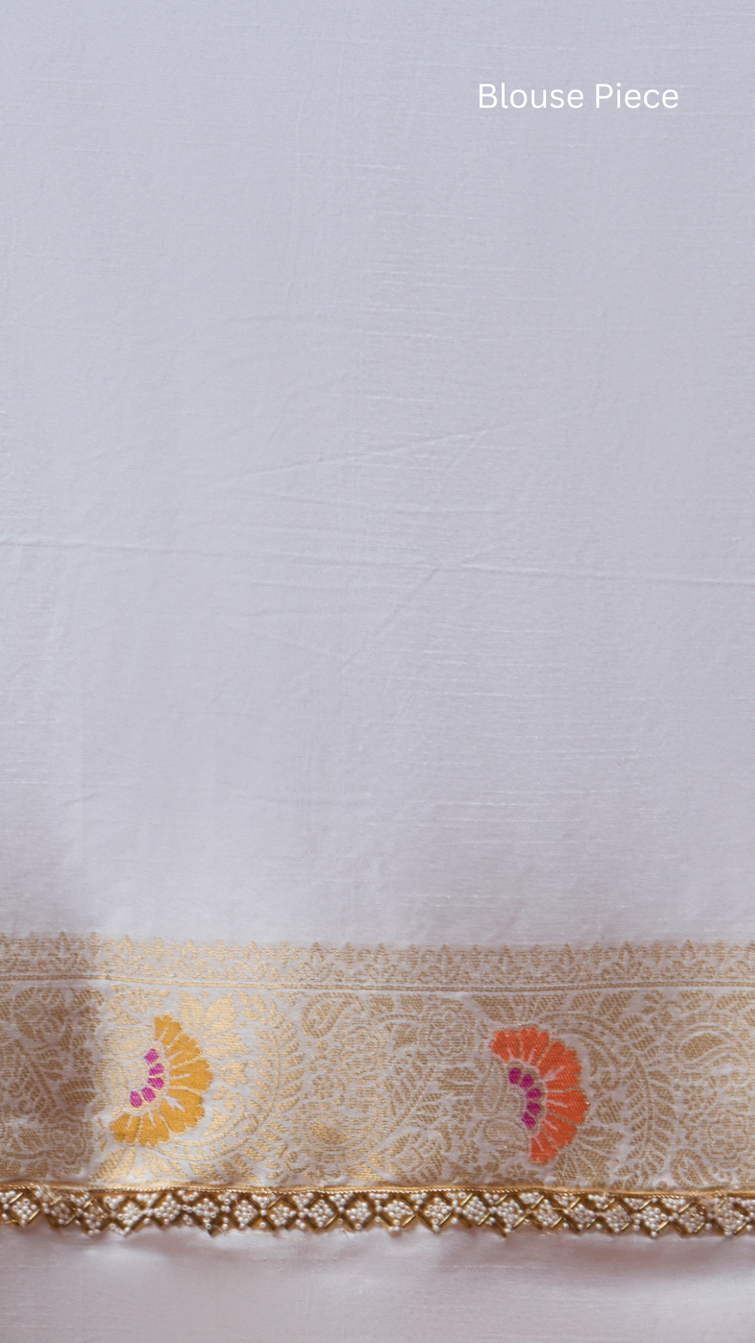 Sonali Phool – White Meenakari Saree with Orange Blossom - Zahrat Saree