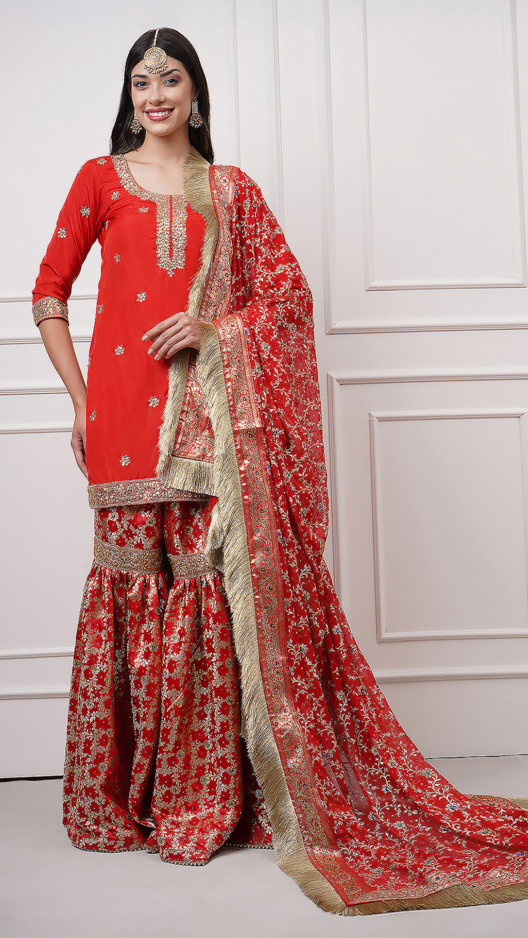 Surkhnaaz – Red Kimkhwab Bridal Gharara
