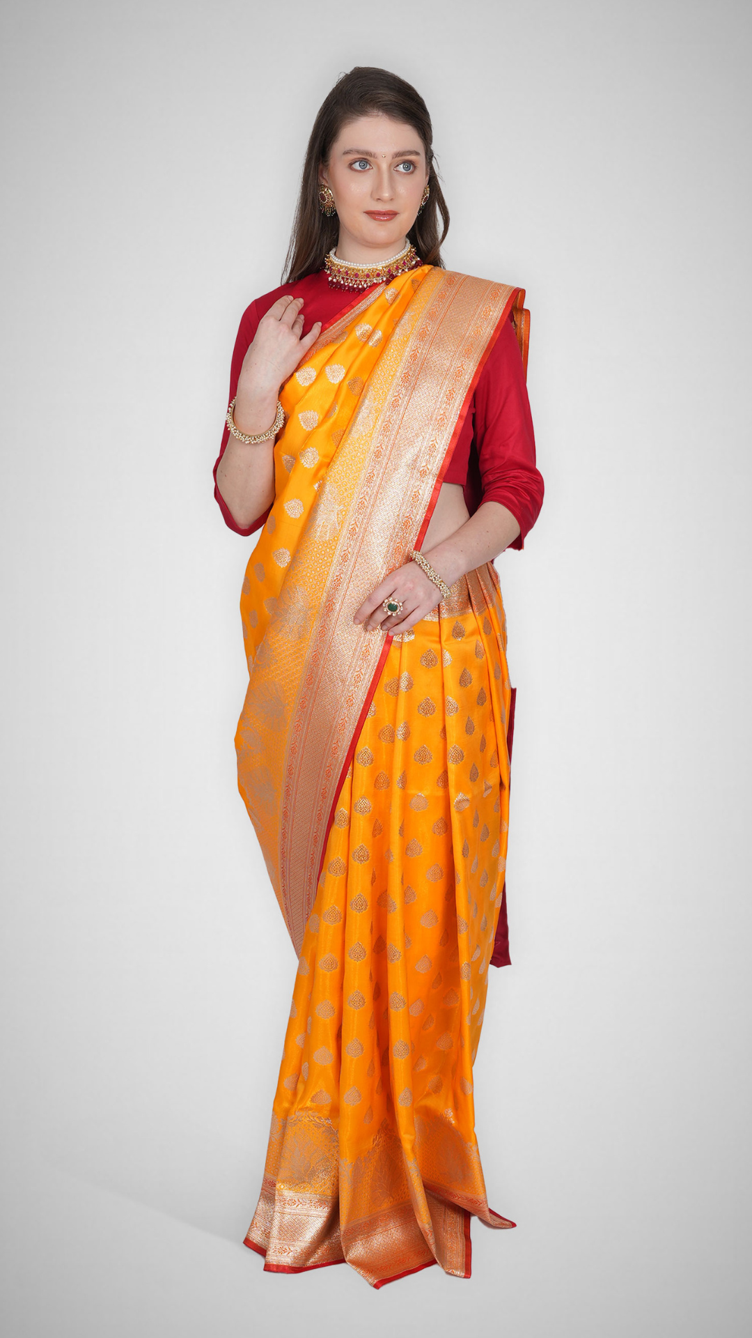 Svara – Sunlit Yellow Saree with Crimson Zari - Zahrat Saree