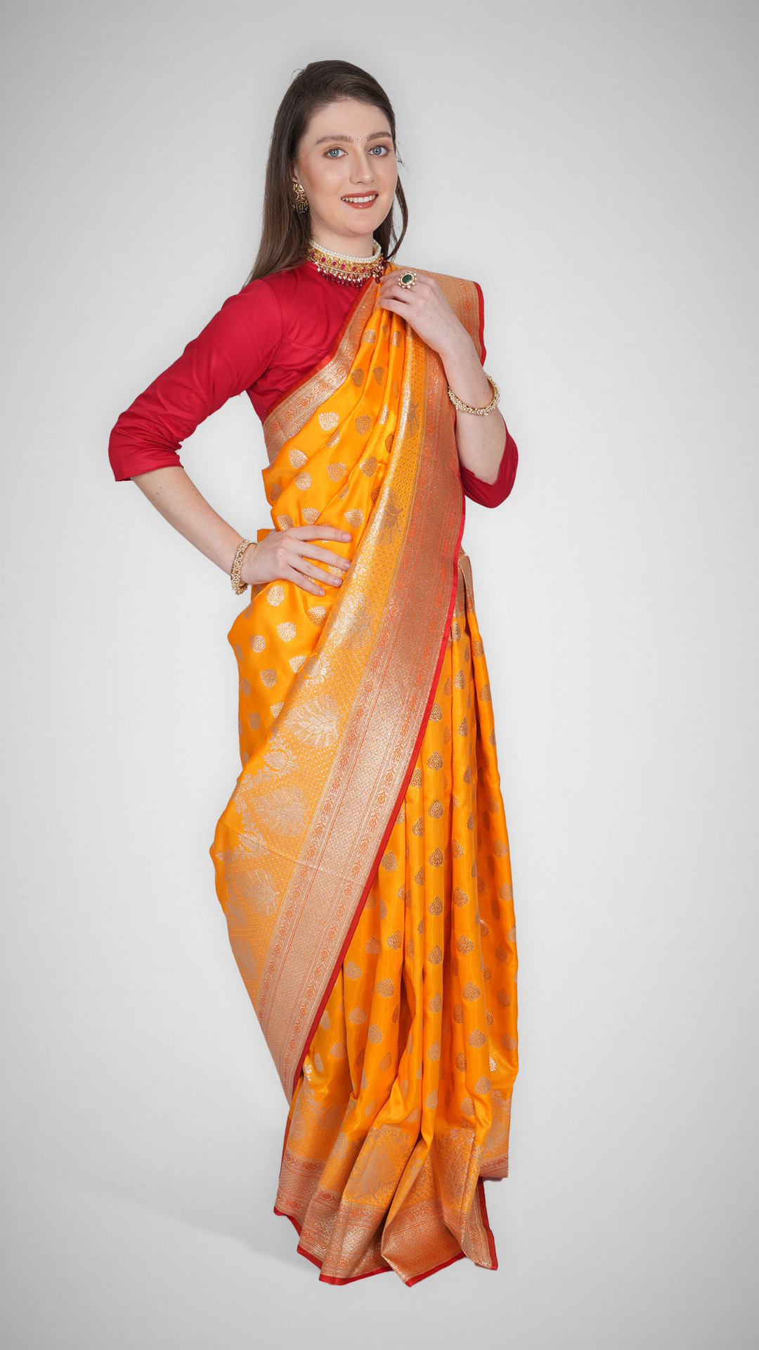 Svara – Sunlit Yellow Saree with Crimson Zari - Zahrat Saree