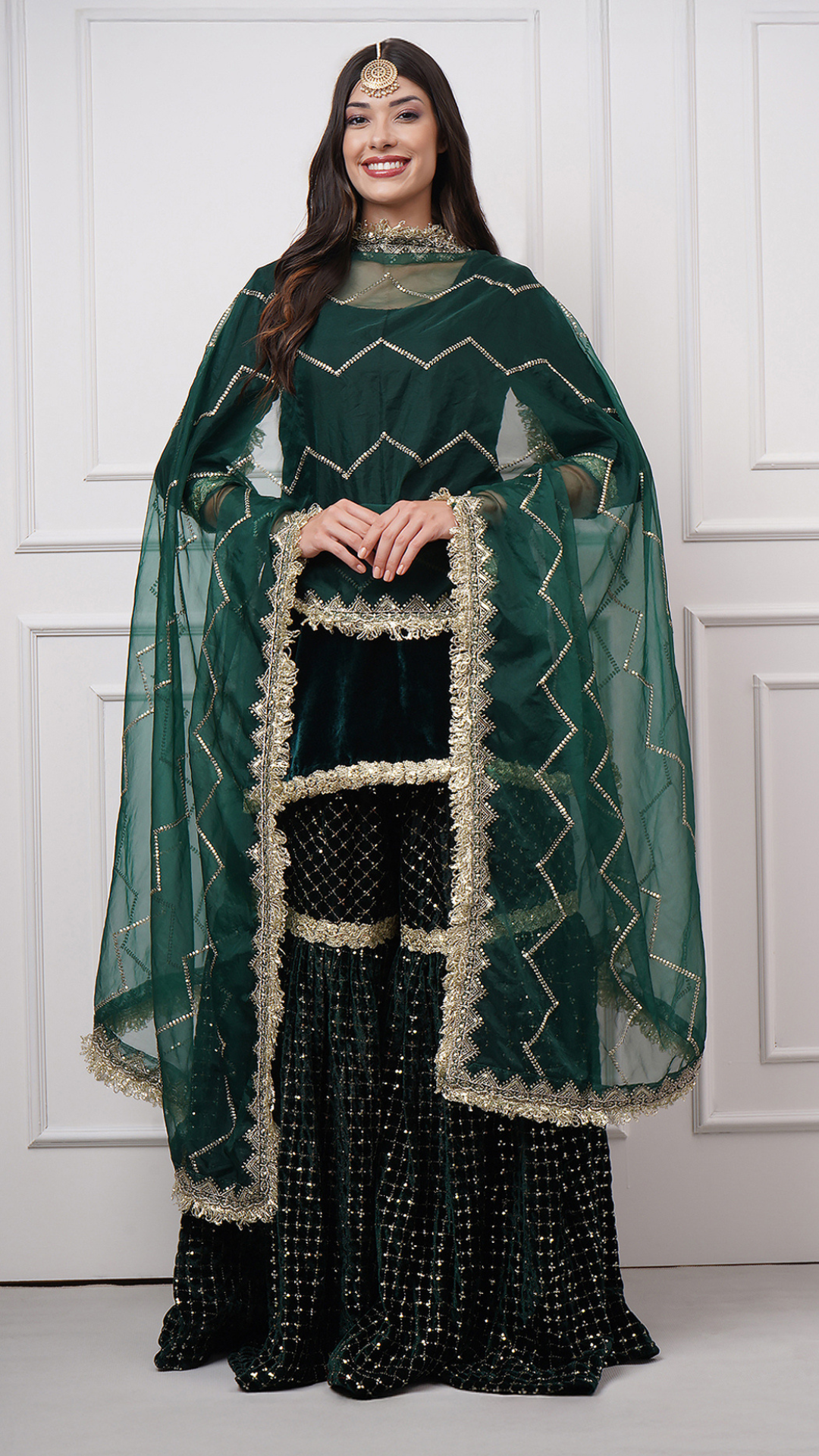 Esmeriya – Emerald Velvet Gharara Set - ZahratGharara