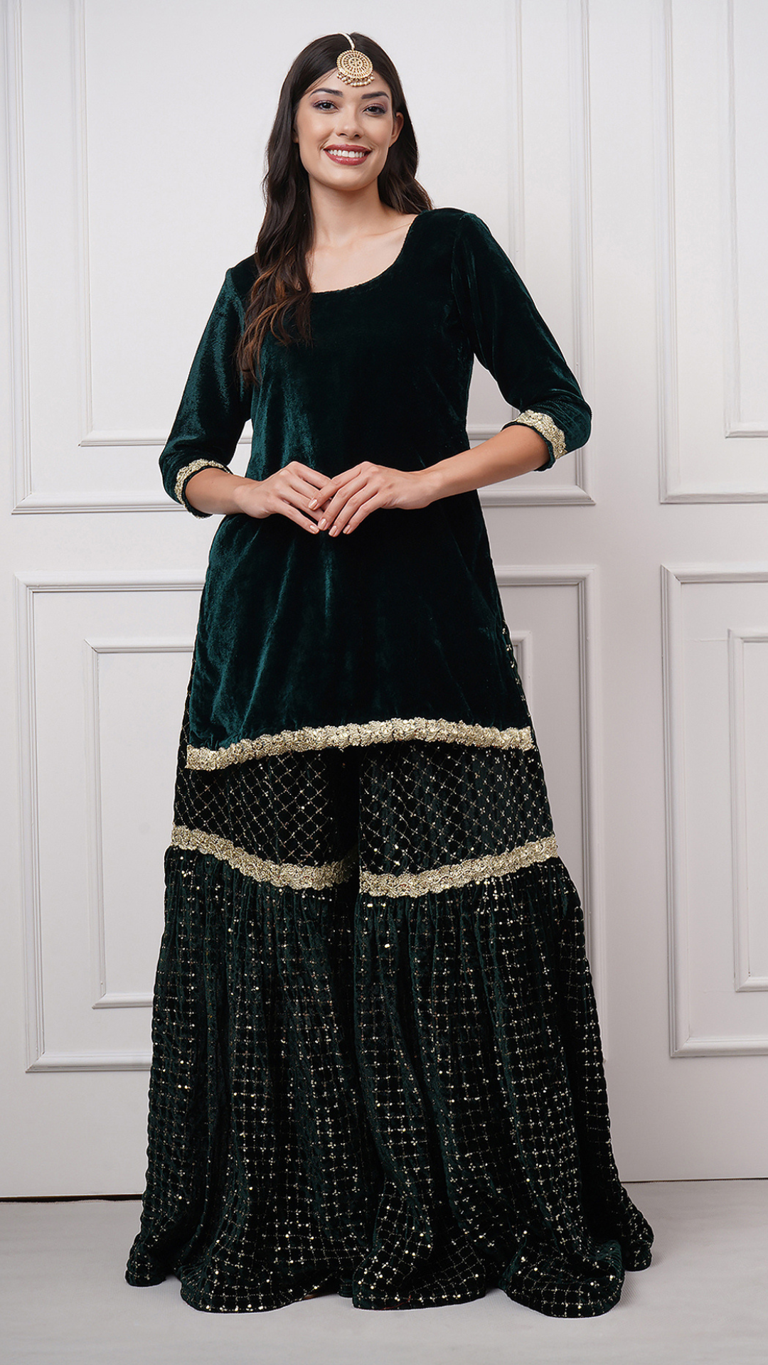 Esmeriya – Emerald Velvet Gharara Set - ZahratGharara