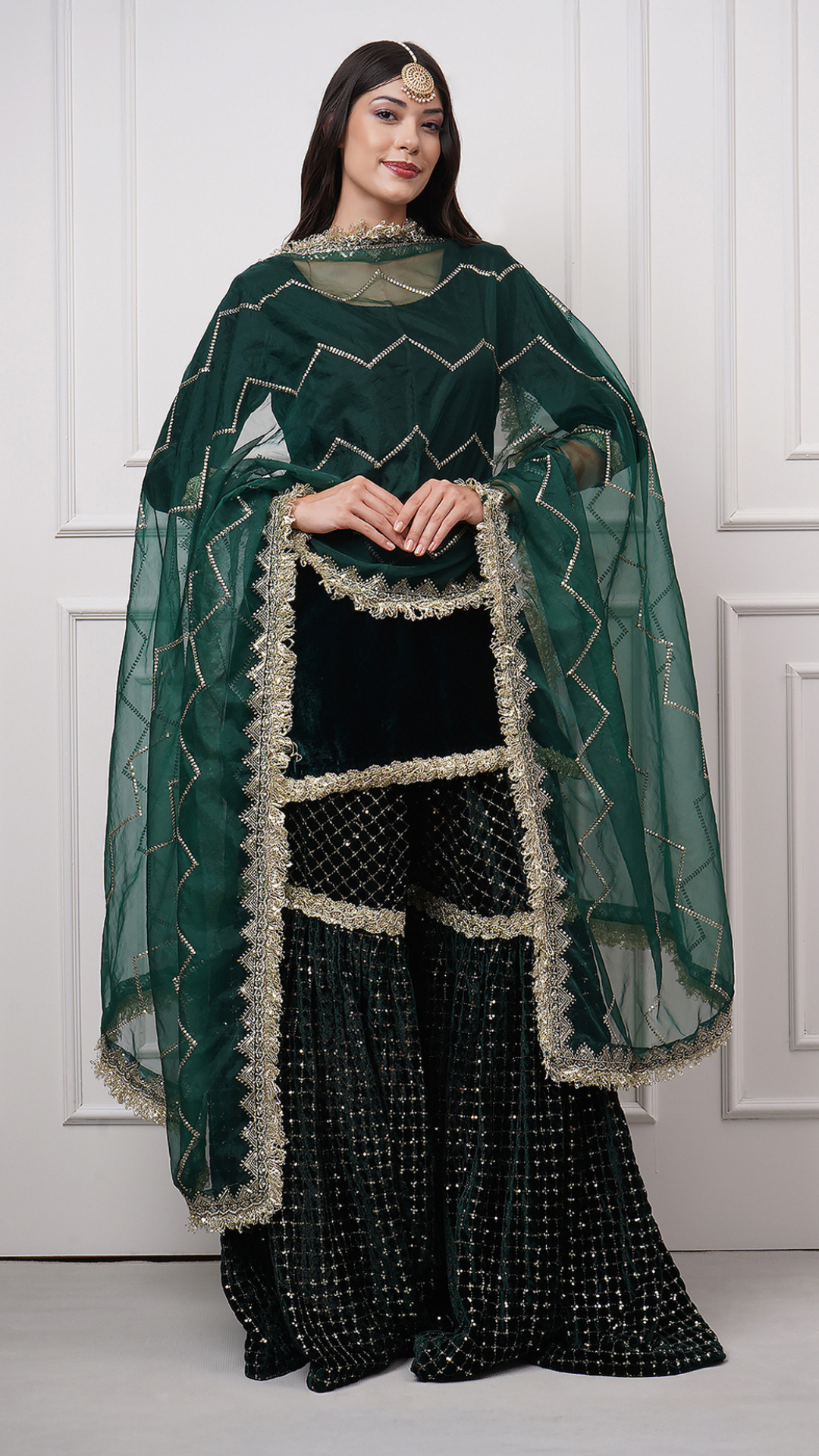 Esmeriya – Emerald Velvet Gharara Set - ZahratGharara