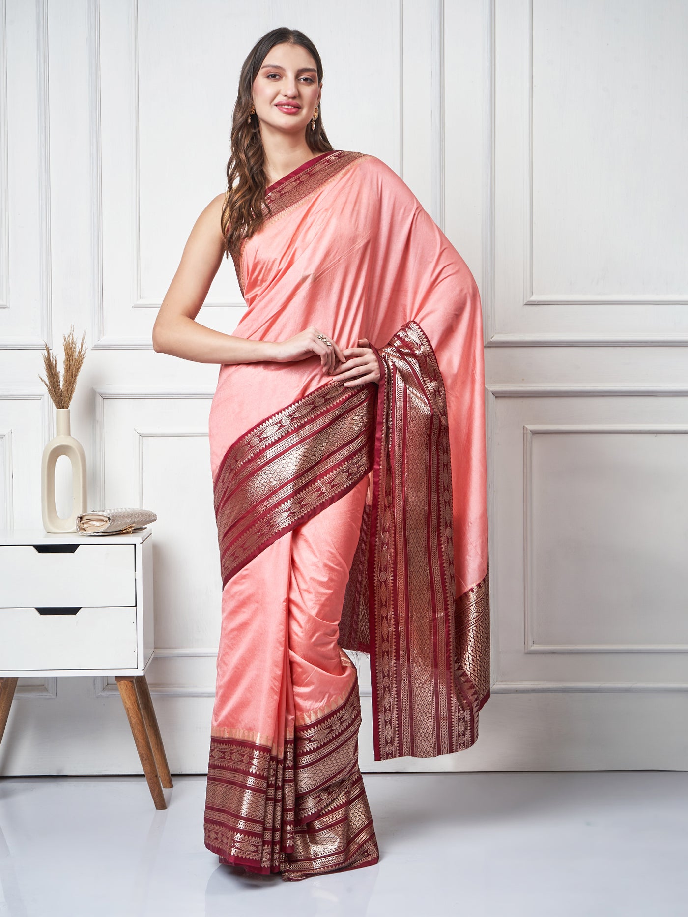 Navya – Light Peach Silk - Blend Saree - ZahratSaree