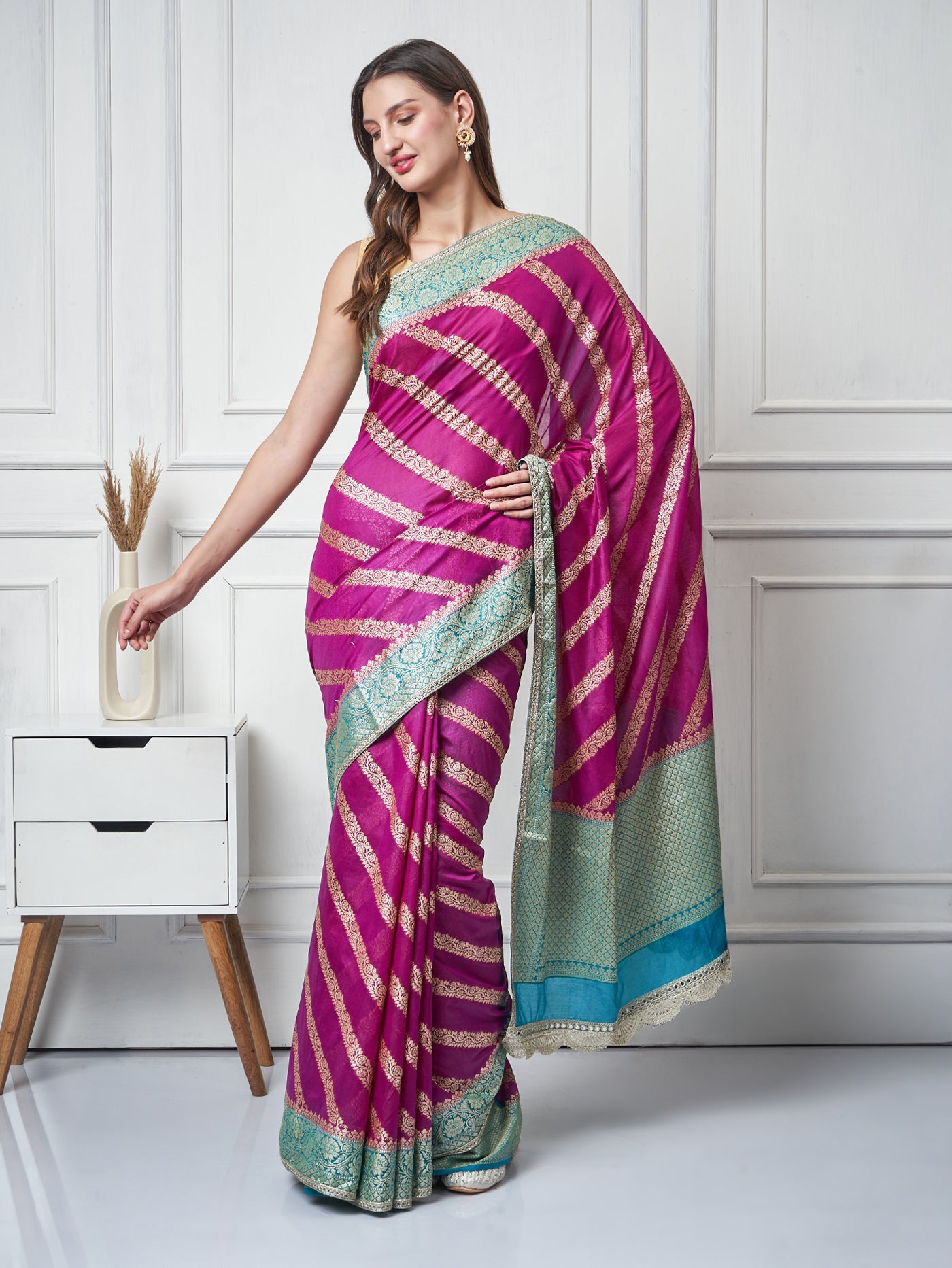 Reyhna – Magenta Teal Ada Semi Chiffon Saree - ZahratSaree