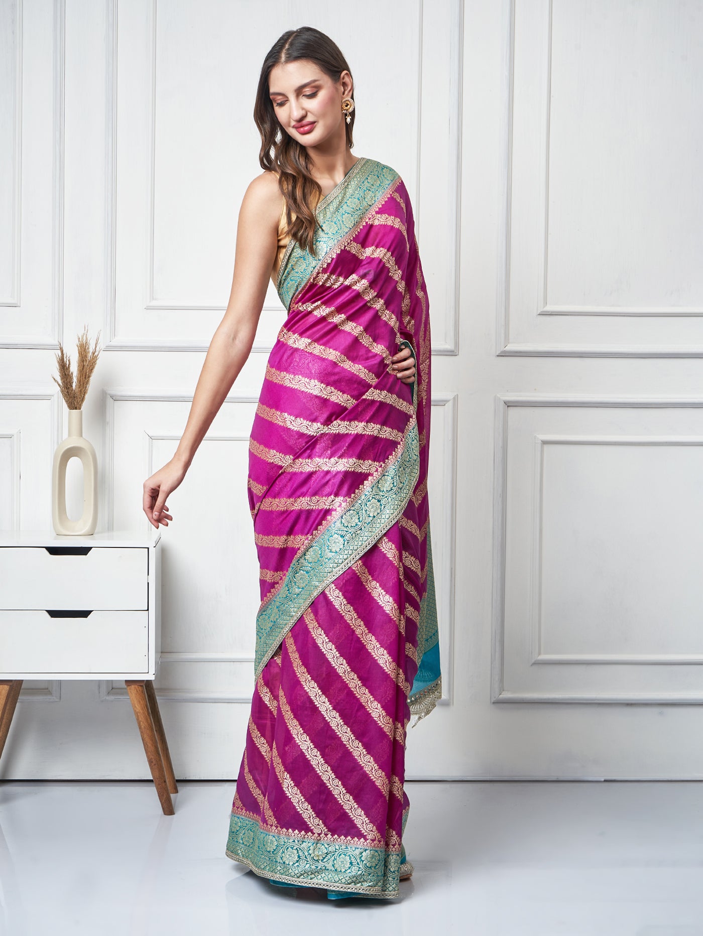 Reyhna – Magenta Teal Ada Semi Chiffon Saree - ZahratSaree