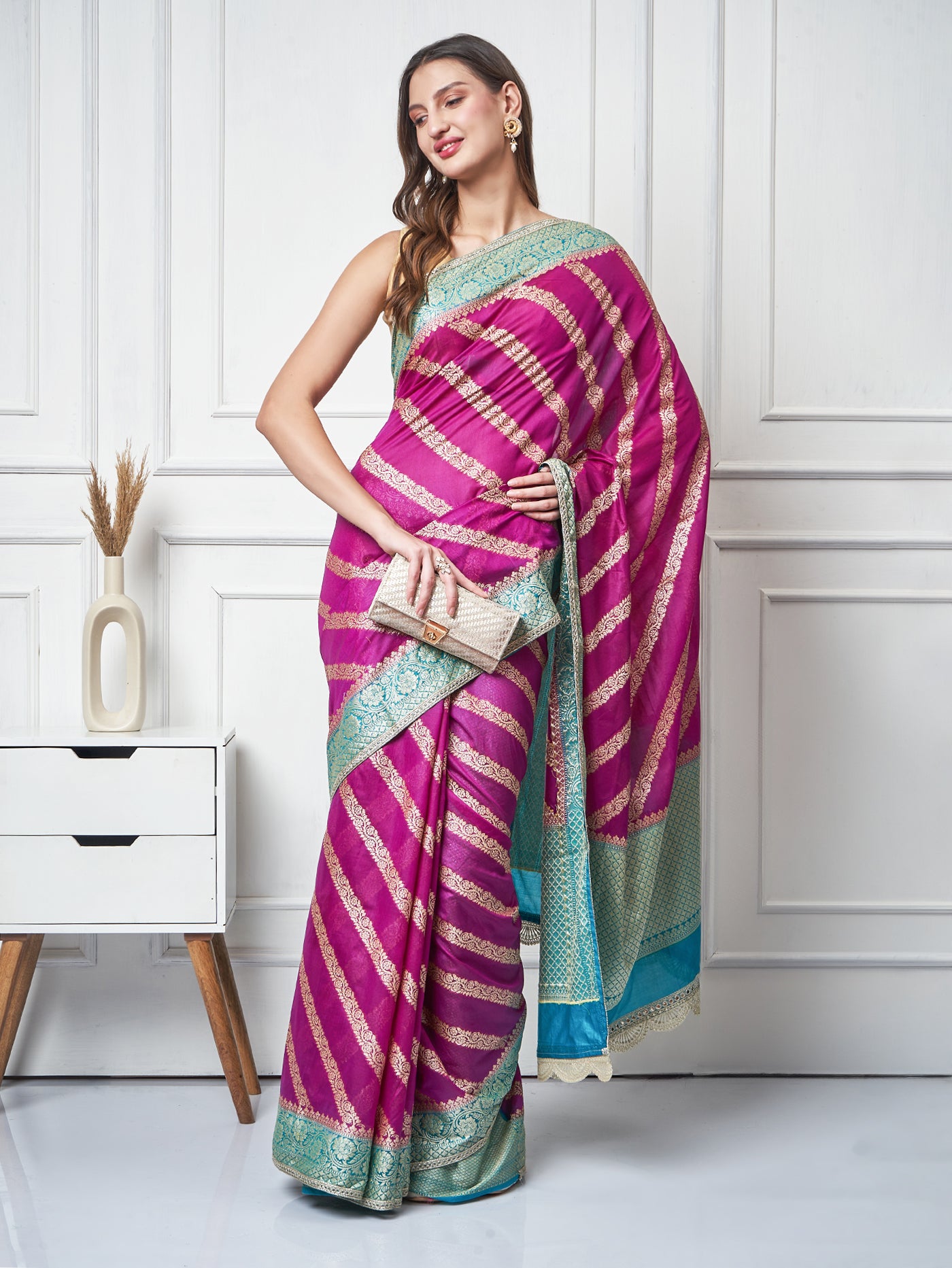 Reyhna – Magenta Teal Ada Semi Chiffon Saree - ZahratSaree