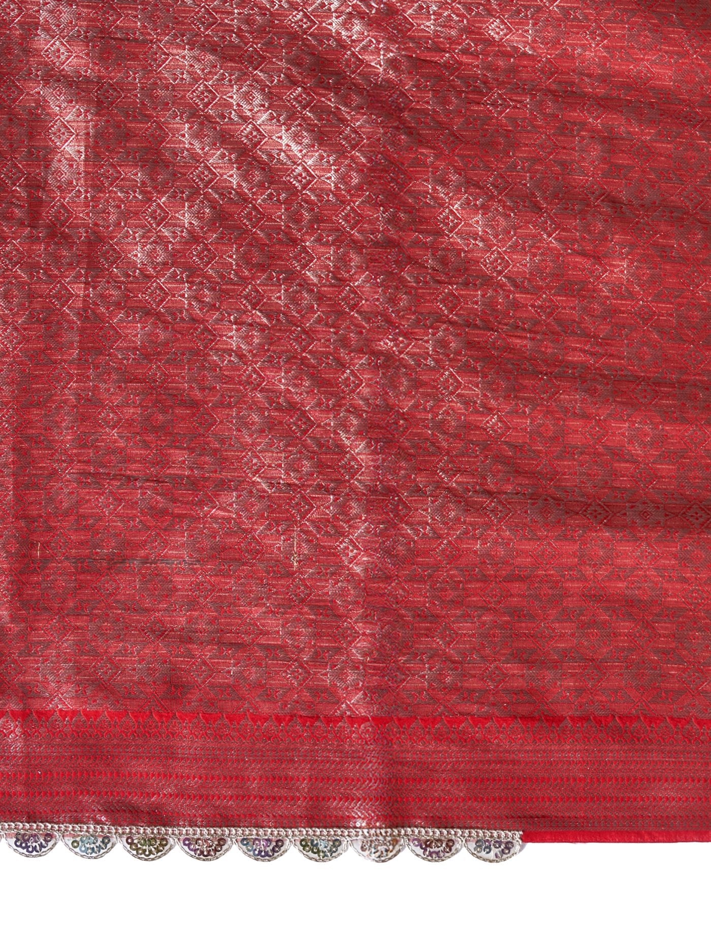 Meira – Red Check Zari Booti Saree - ZahratSaree