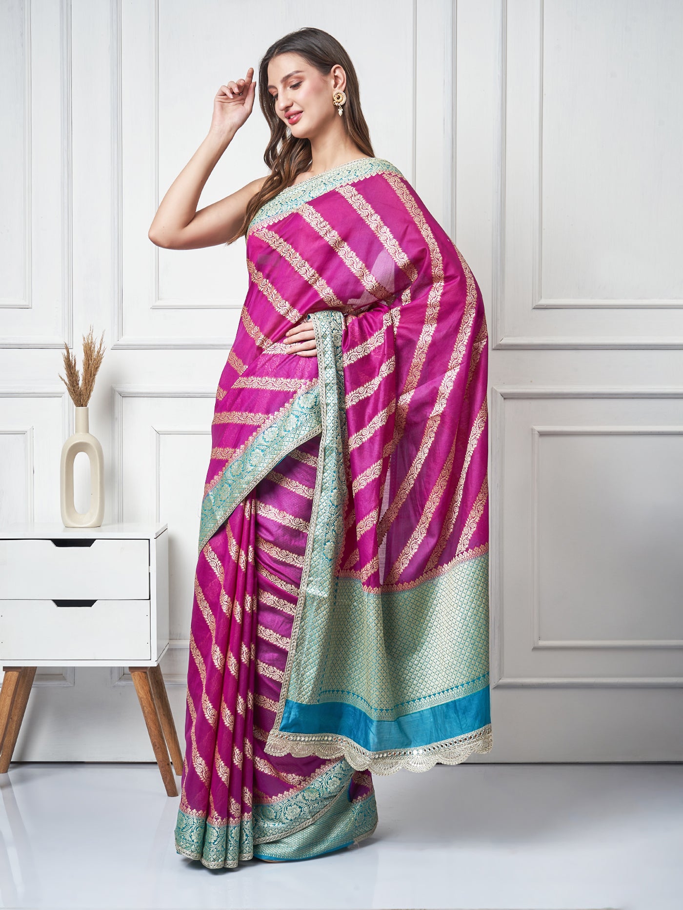 Reyhna – Magenta Teal Ada Semi Chiffon Saree - ZahratSaree