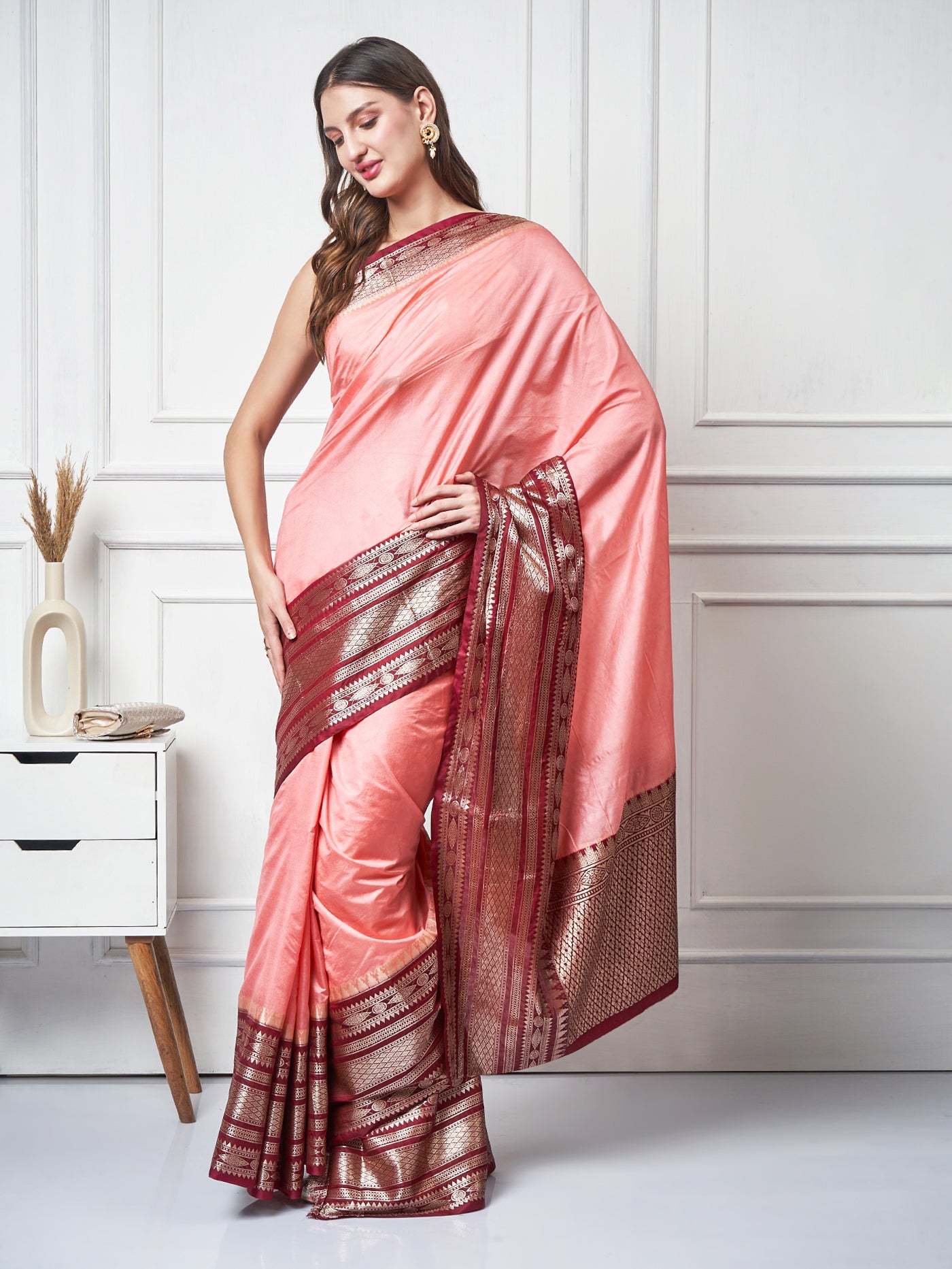 Navya – Light Peach Silk - Blend Saree - ZahratSaree