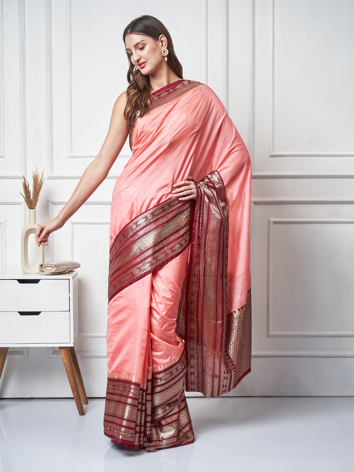 Navya – Light Peach Silk - Blend Saree - ZahratSaree
