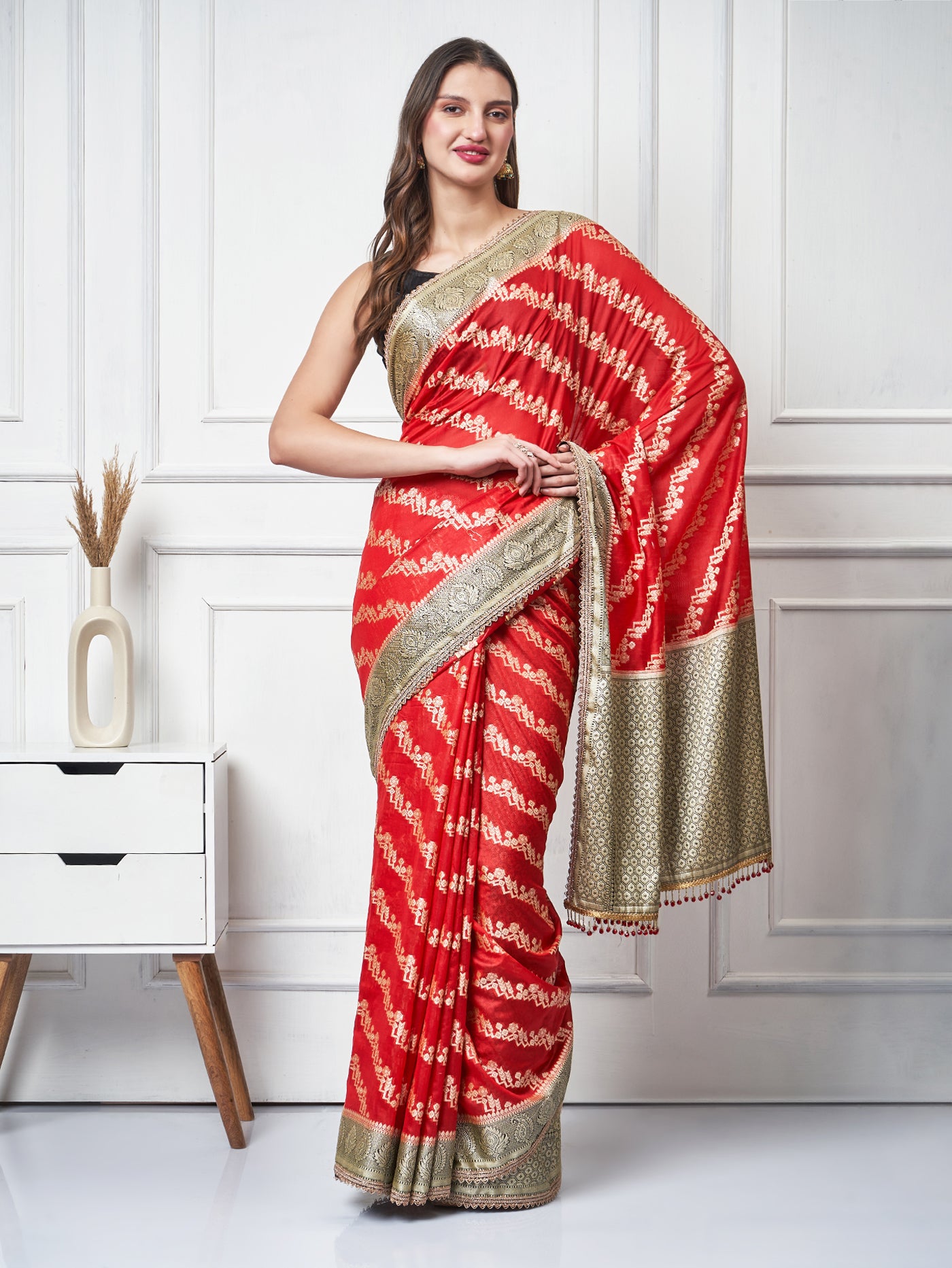 Sitara – Red Ada Semi Chiffon Saree - ZahratSaree