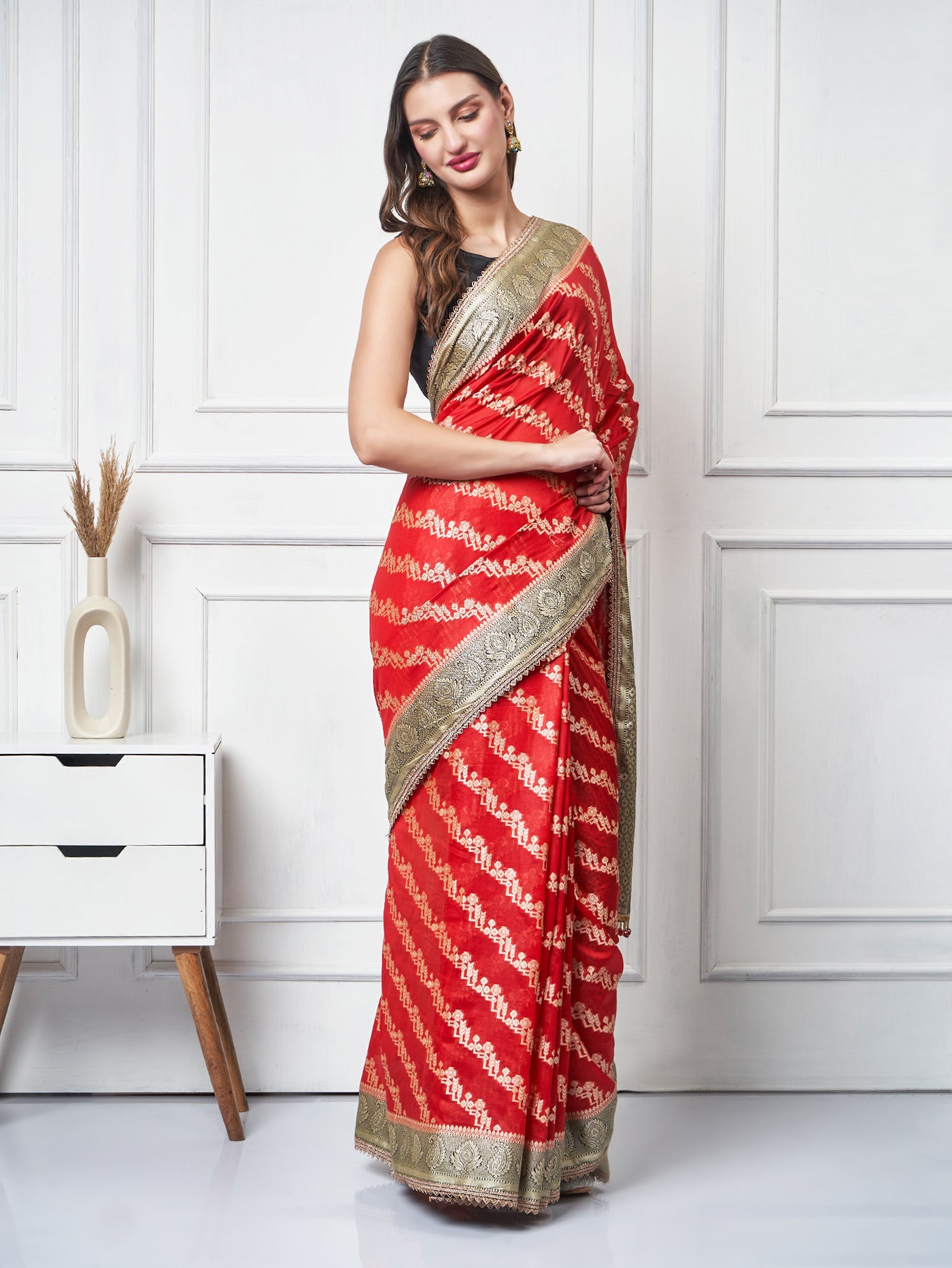 Sitara – Red Ada Semi Chiffon Saree - ZahratSaree