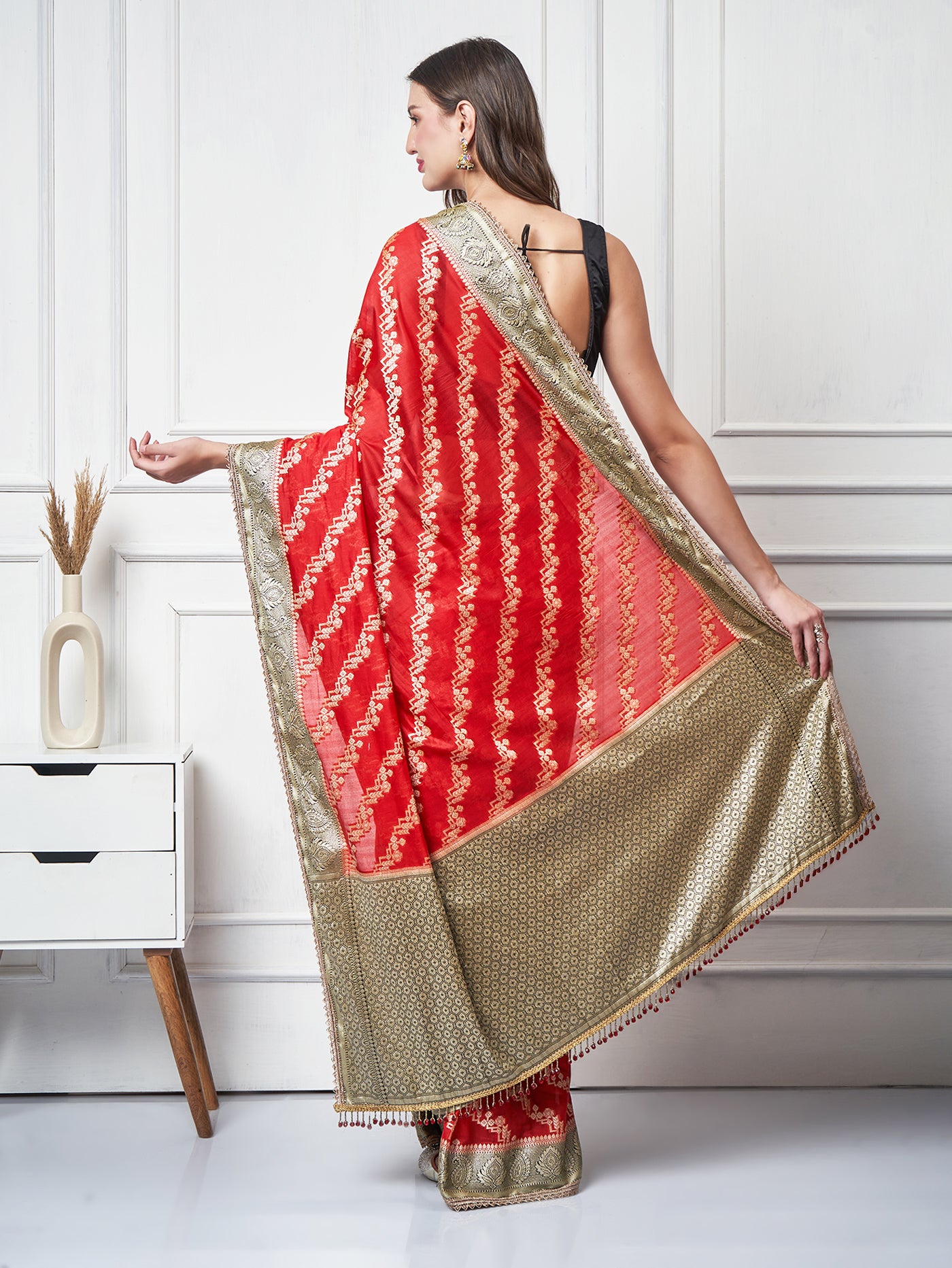 Sitara – Red Ada Semi Chiffon Saree - ZahratSaree