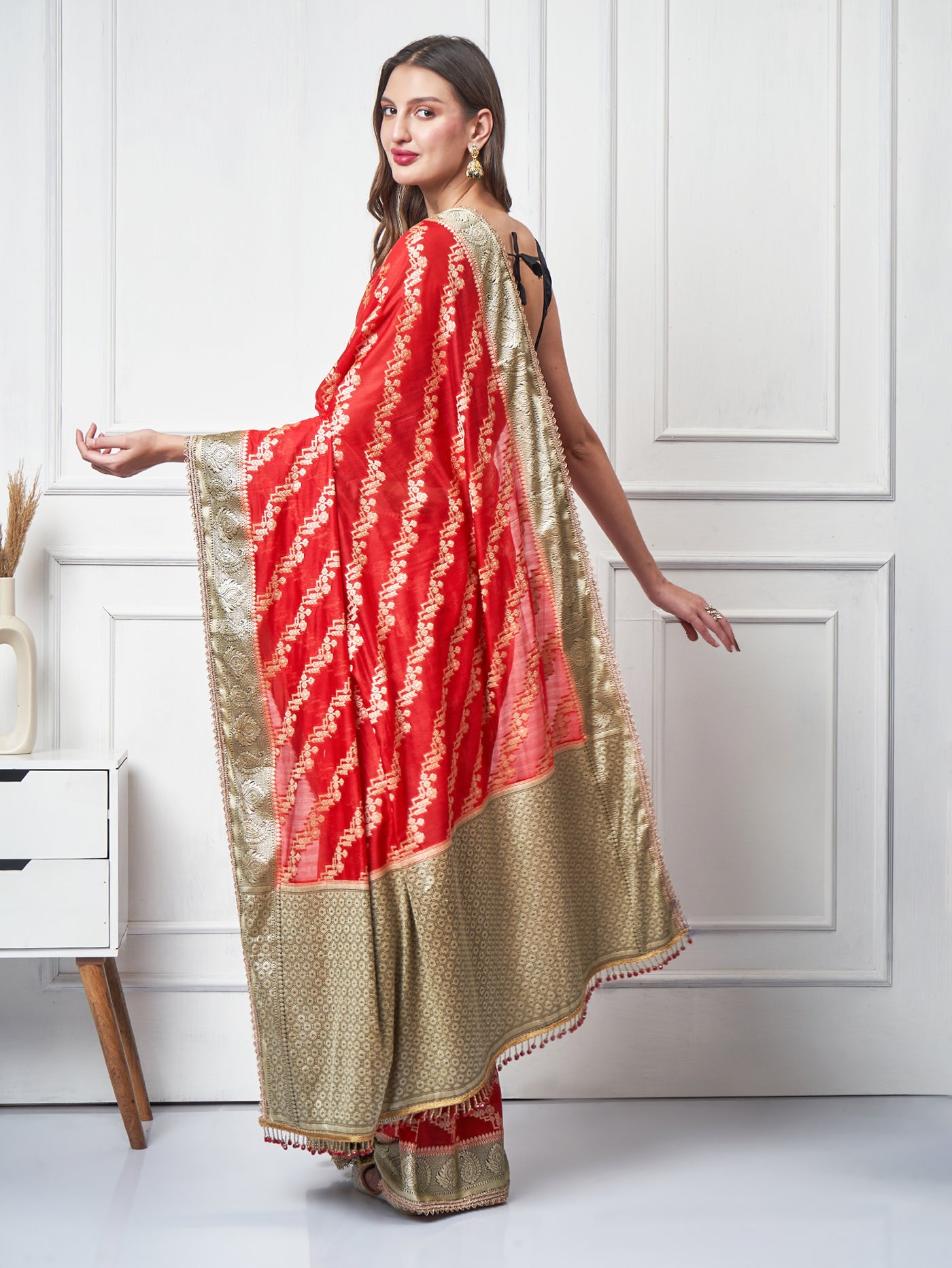Sitara – Red Ada Semi Chiffon Saree - ZahratSaree