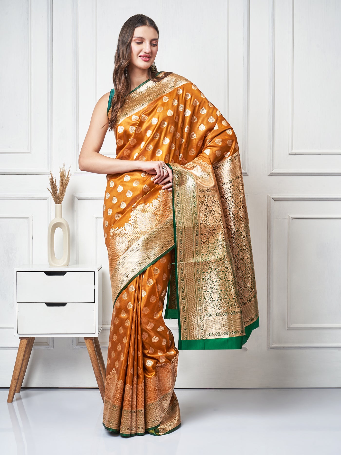 Mehrika – Golden Mustard Saree - ZahratSaree