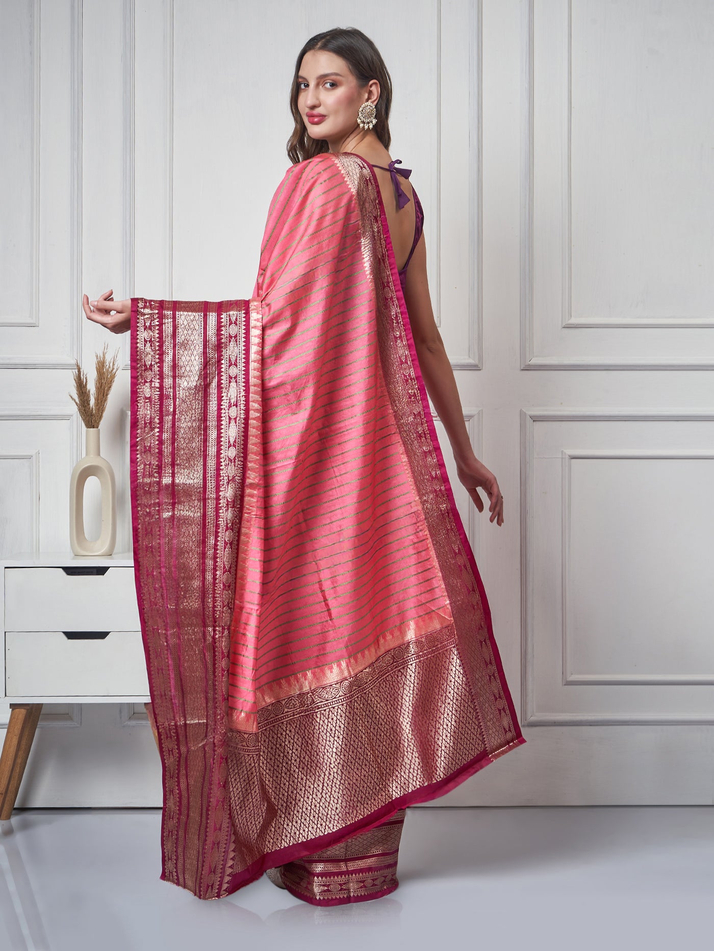 Inaaya – Peach Maroon Silk - Blend Saree - ZahratSaree