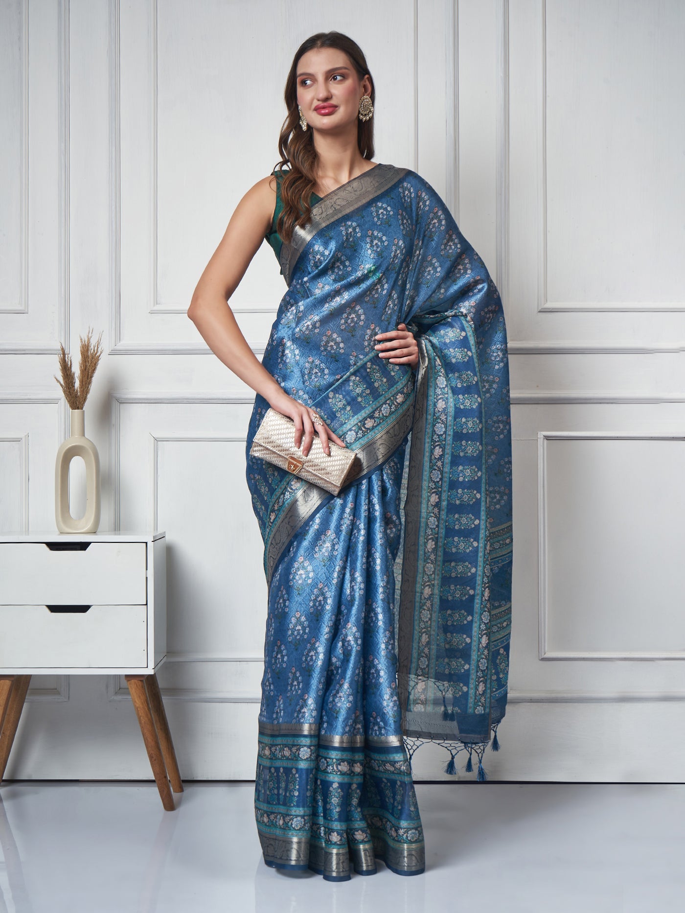 Ameera – Azure Flora Printed Saree - ZahratSaree