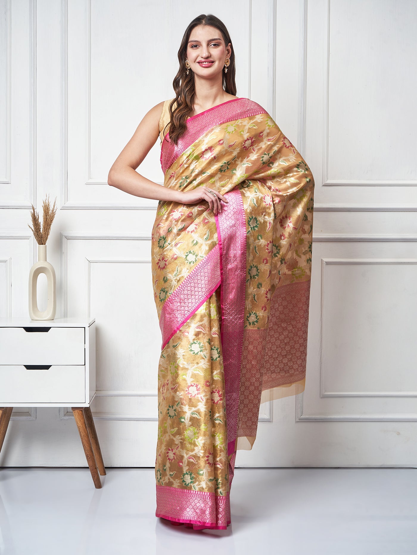 Nashwah — Blush Gold Saree - ZahratSaree
