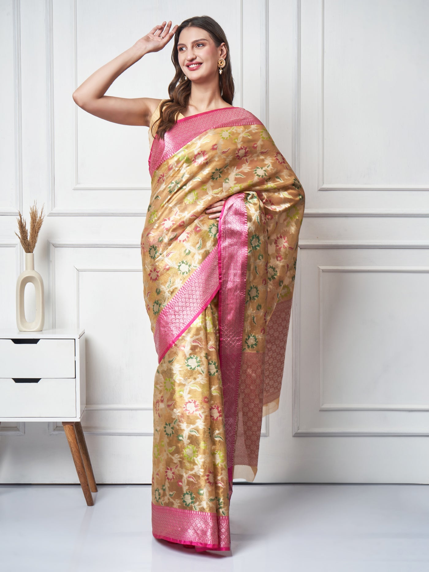 Nashwah — Blush Gold Saree - ZahratSaree
