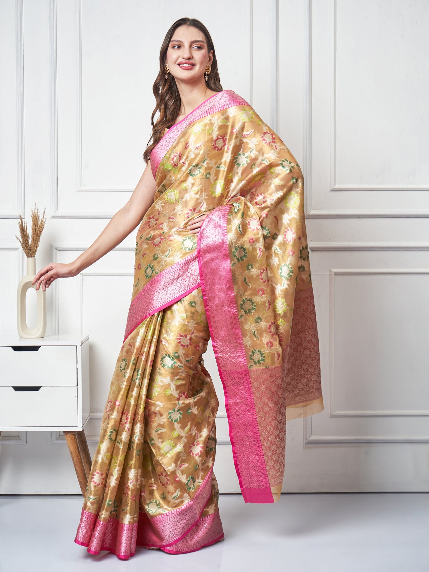 Nashwah — Blush Gold Saree - ZahratSaree