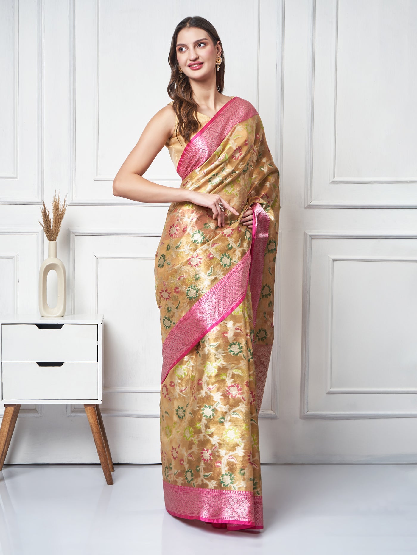 Nashwah — Blush Gold Saree - ZahratSaree