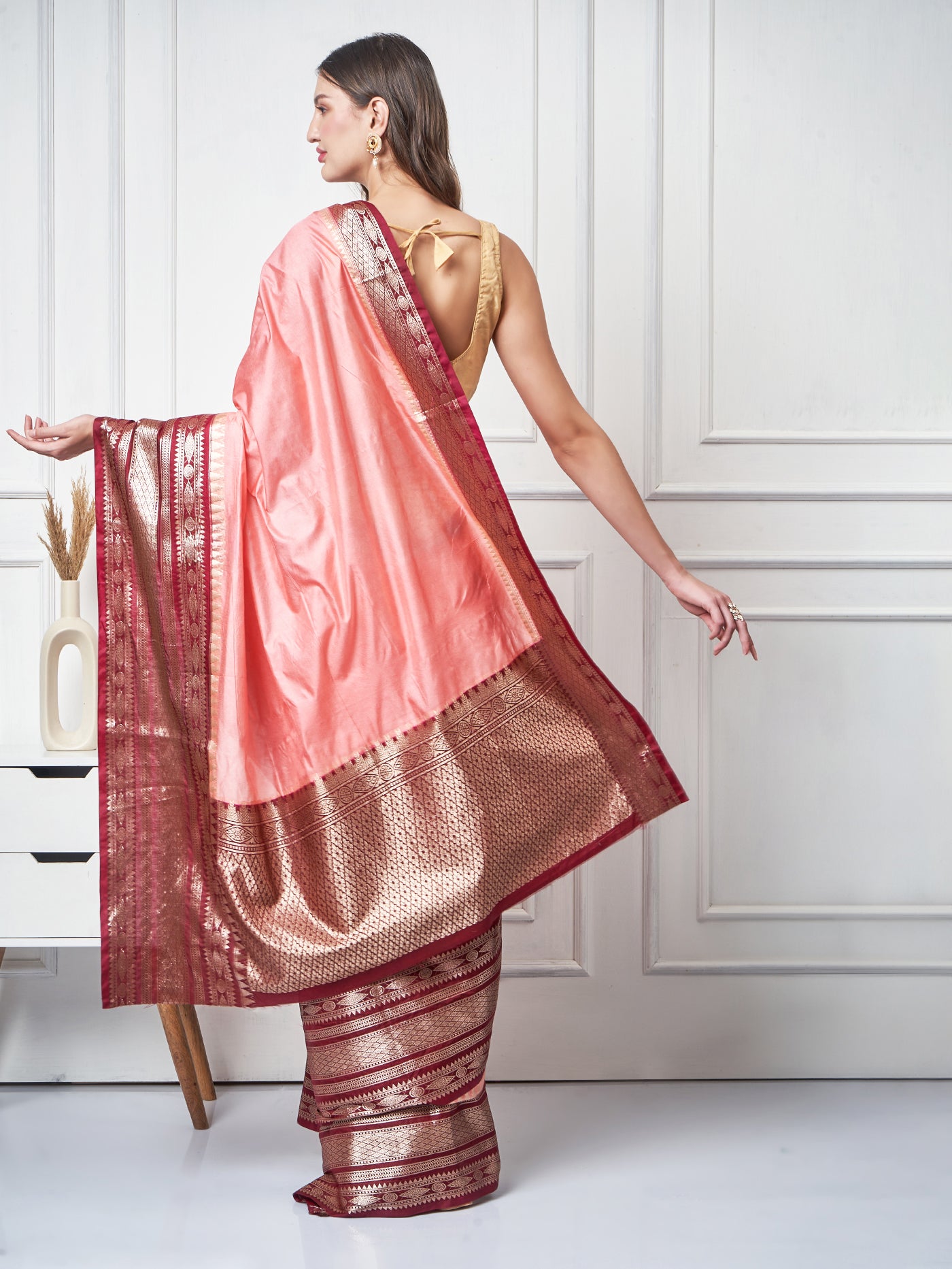 Navya – Light Peach Silk - Blend Saree - ZahratSaree