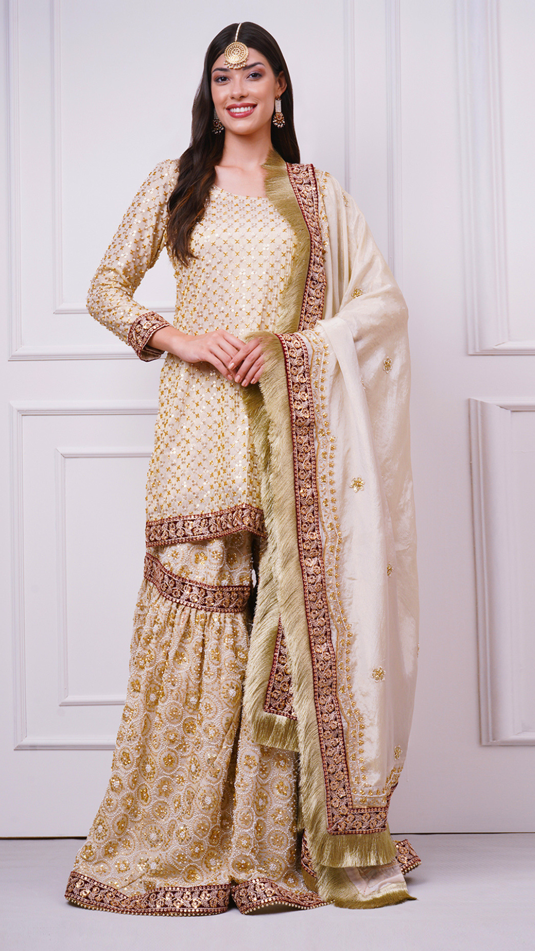 Zarafshan – Champagne Gold Bridal Gharara Set | Wedding & Reception Wear