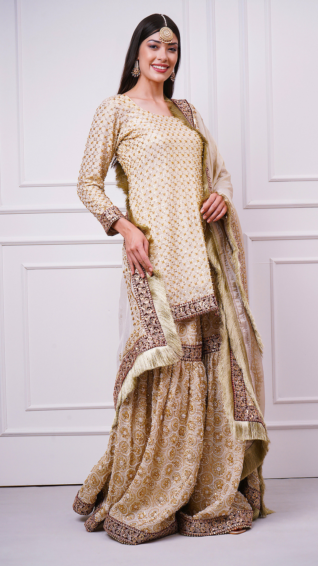 Zarafshan – Champagne Gold Bridal Gharara Set by Zahrat - A Wedding & Reception Wear