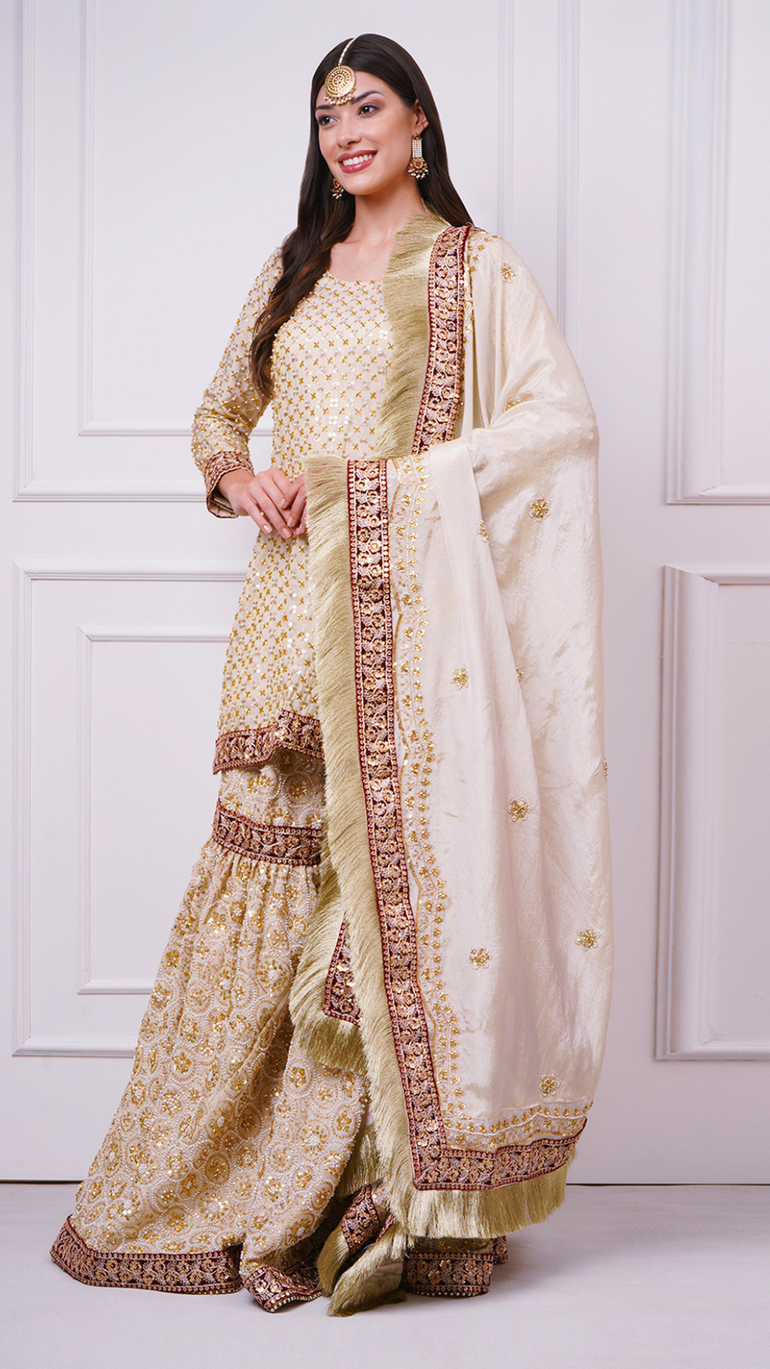 Zarafshan – Champagne Gold Bridal Gharara Set by Zahrat - A Wedding & Reception Wear