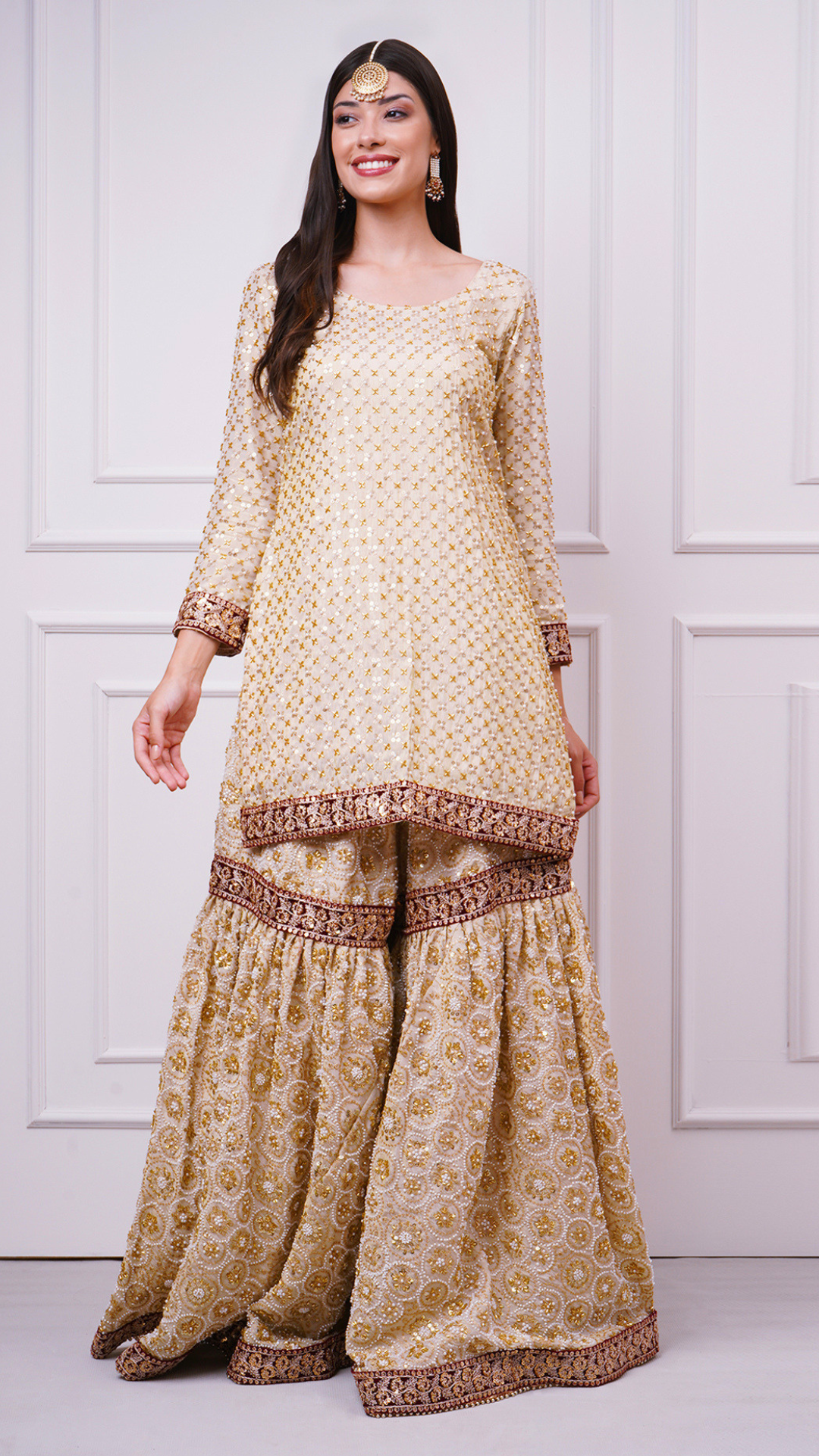 Zarafshan – Champagne Gold Bridal Gharara Set by Zahrat - A Wedding & Reception Wear