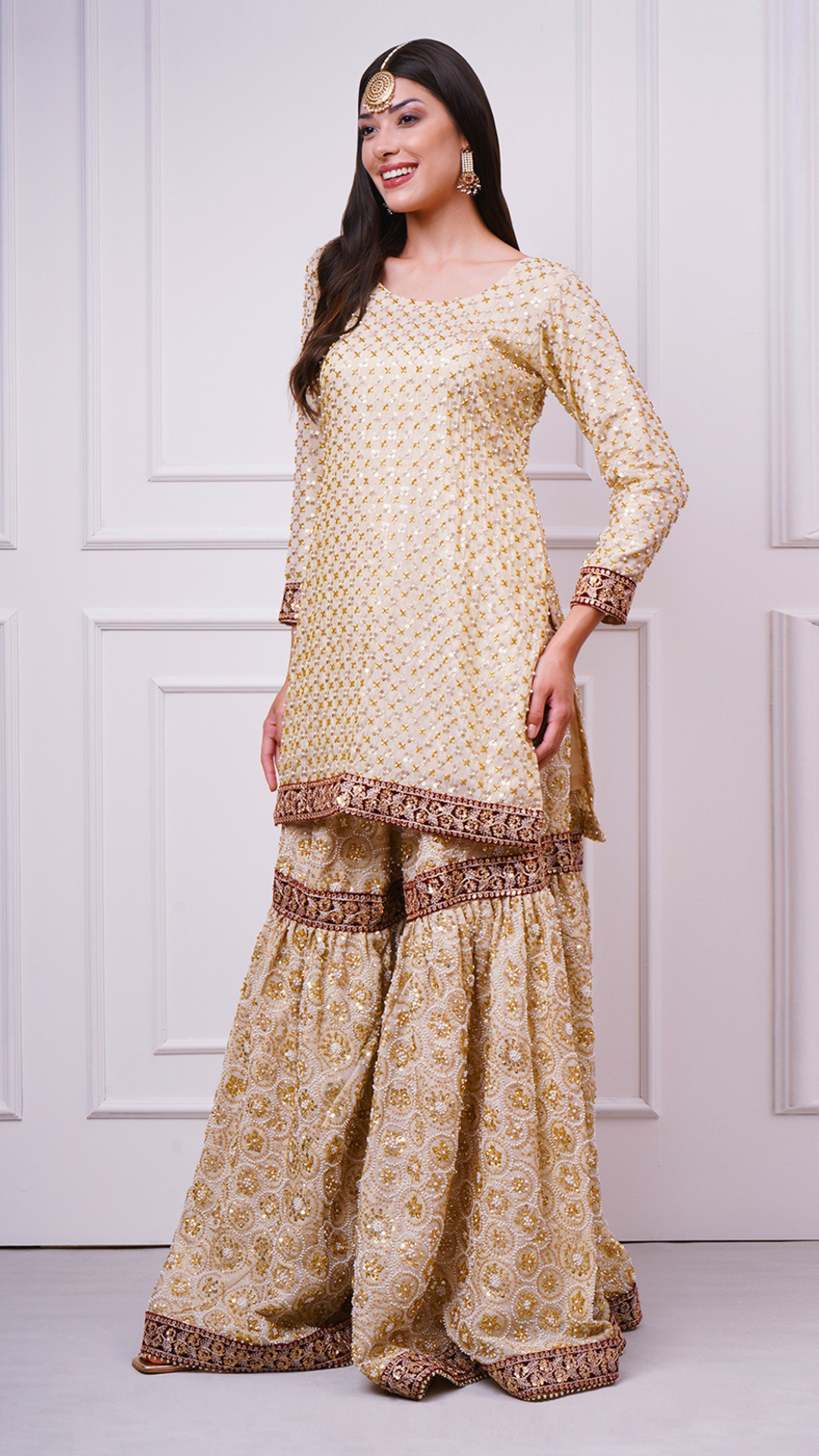 Zarafshan – Champagne Gold Bridal Gharara Set by Zahrat - A Wedding & Reception Wear