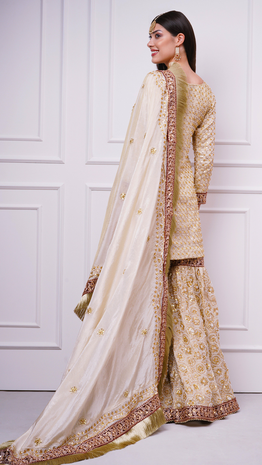 Zarafshan – Champagne Gold Bridal Gharara Set by Zahrat - A Wedding & Reception Wear