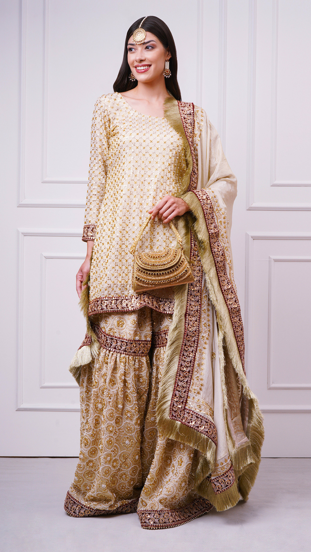 Zarafshan – Champagne Gold Bridal Gharara Set by Zahrat - A Wedding & Reception Wear