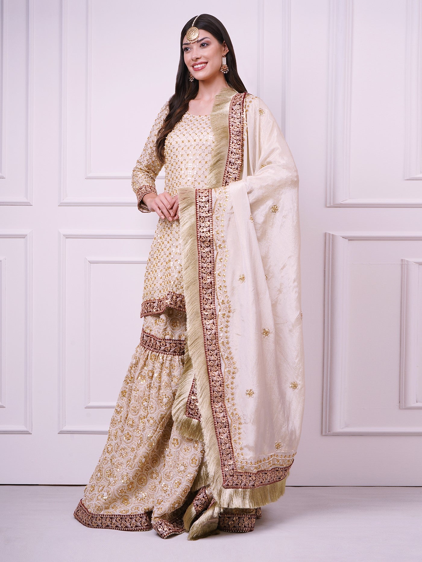 Zarafshan – Champagne Gold Bridal Gharara Set | Wedding & Reception Wear