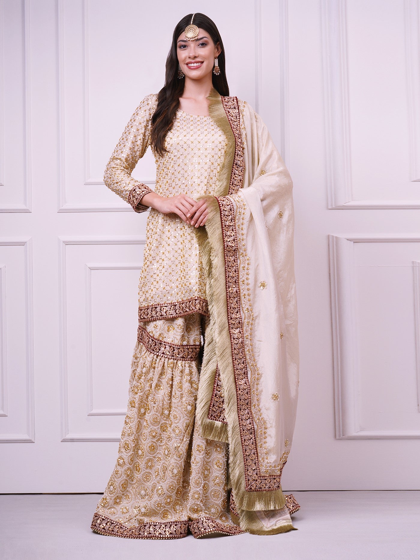Zarafshan – Champagne Gold Bridal Gharara Set | Wedding & Reception Wear