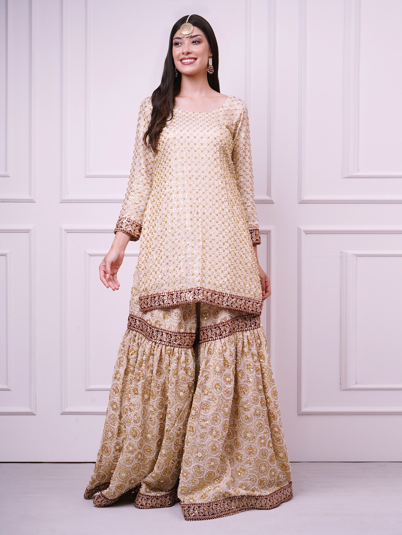 Zarafshan – Champagne Gold Bridal Gharara Set | Wedding & Reception Wear