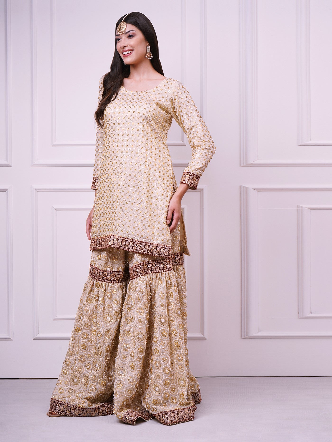 Zarafshan – Champagne Gold Bridal Gharara Set | Wedding & Reception Wear