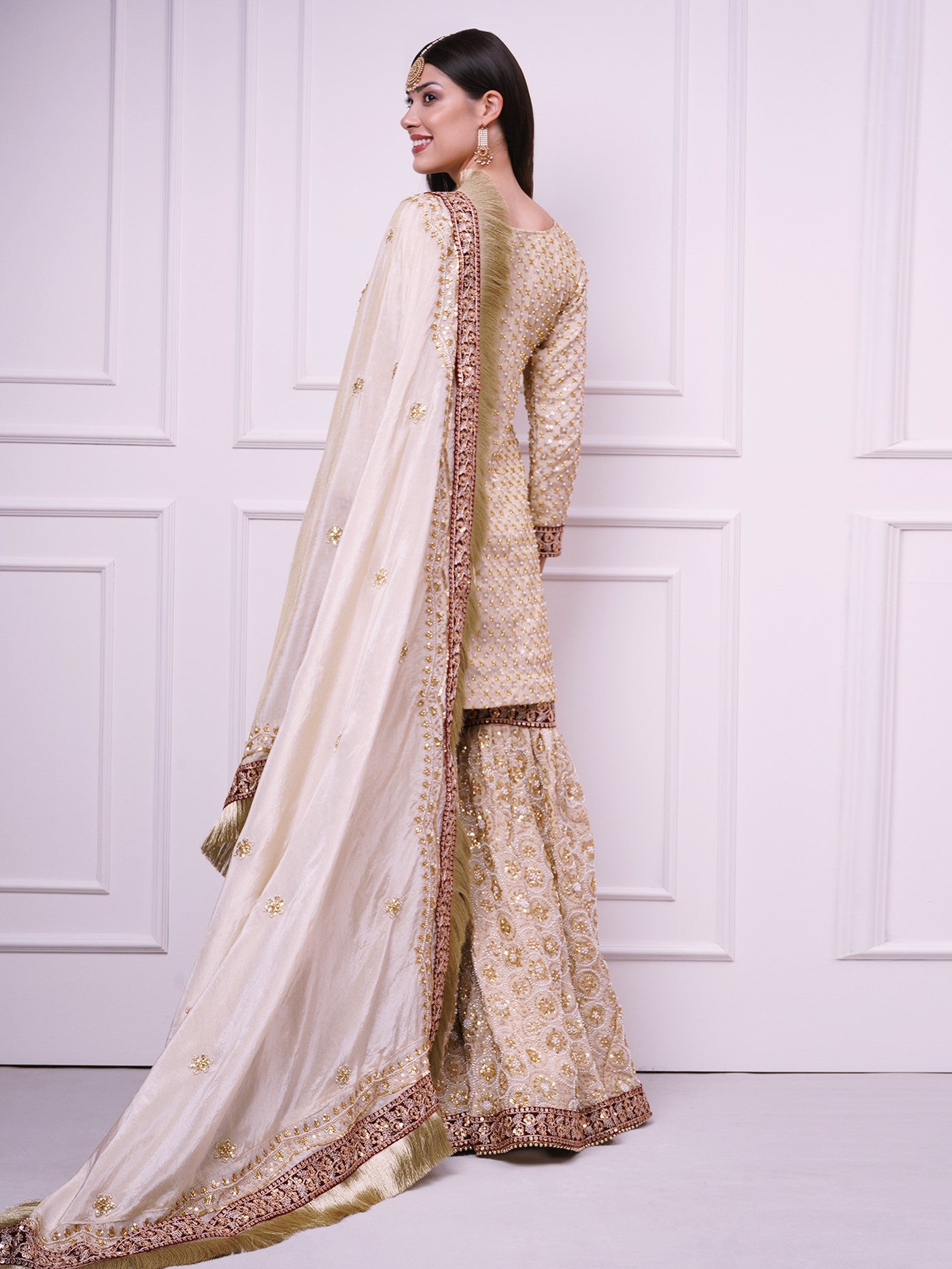 Zarafshan – Champagne Gold Bridal Gharara Set | Wedding & Reception Wear