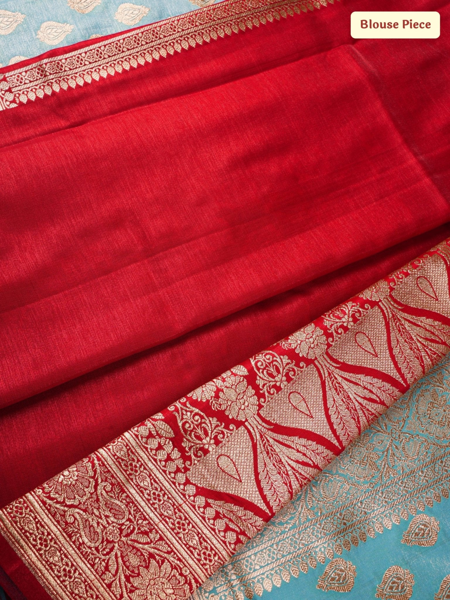 Mah - e - Firoza – Ethereal Blue Saree with Crimson Zari - ZahratSaree