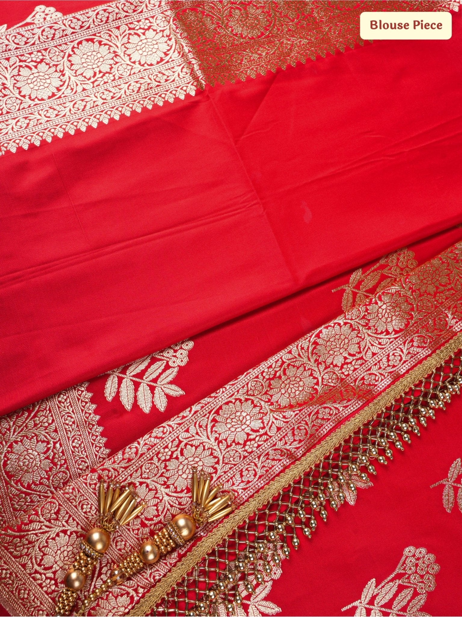 Surkhzaar – Crimson Kataan Banarasi Saree with Gold Zari - ZahratSaree