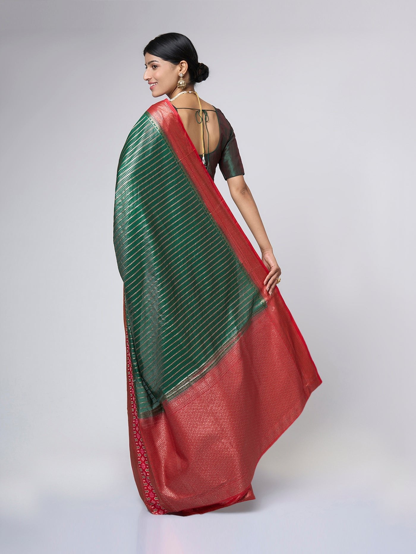 Vermaya - Green silk blend saree with red zari accents - ZahratSaree
