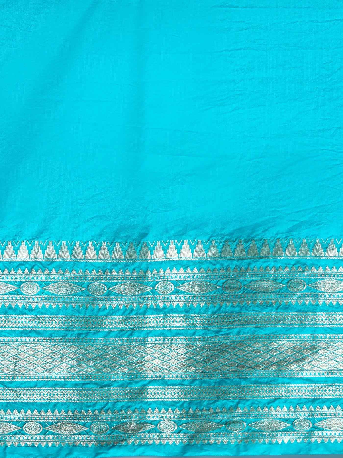 Taruja - Striped Sky blue silk blend saree with silver zari border - ZahratSaree